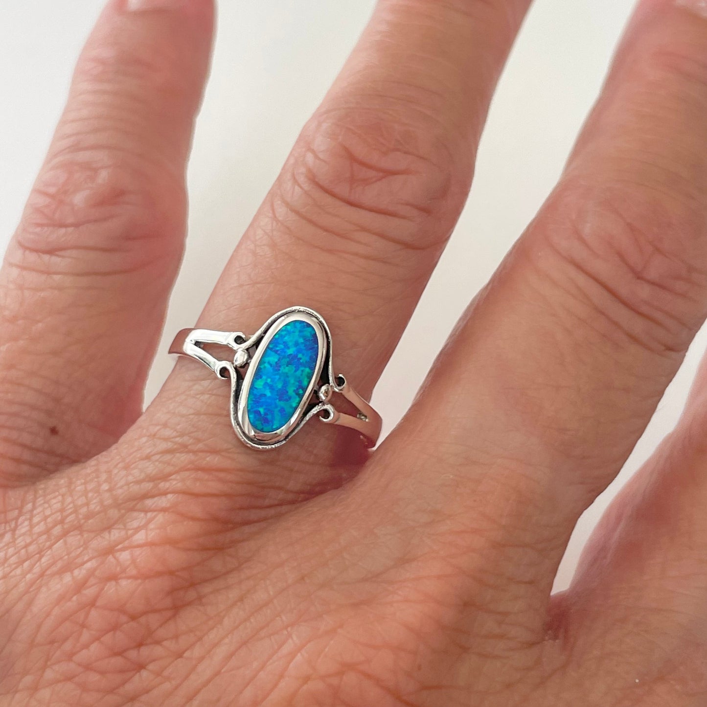 Sterling Silver Oval Blue Opal Ring, Boho Ring, Oval Ring, Silver Ring, Boho Ring, Opal Ring, Statement Ring, Love Ring