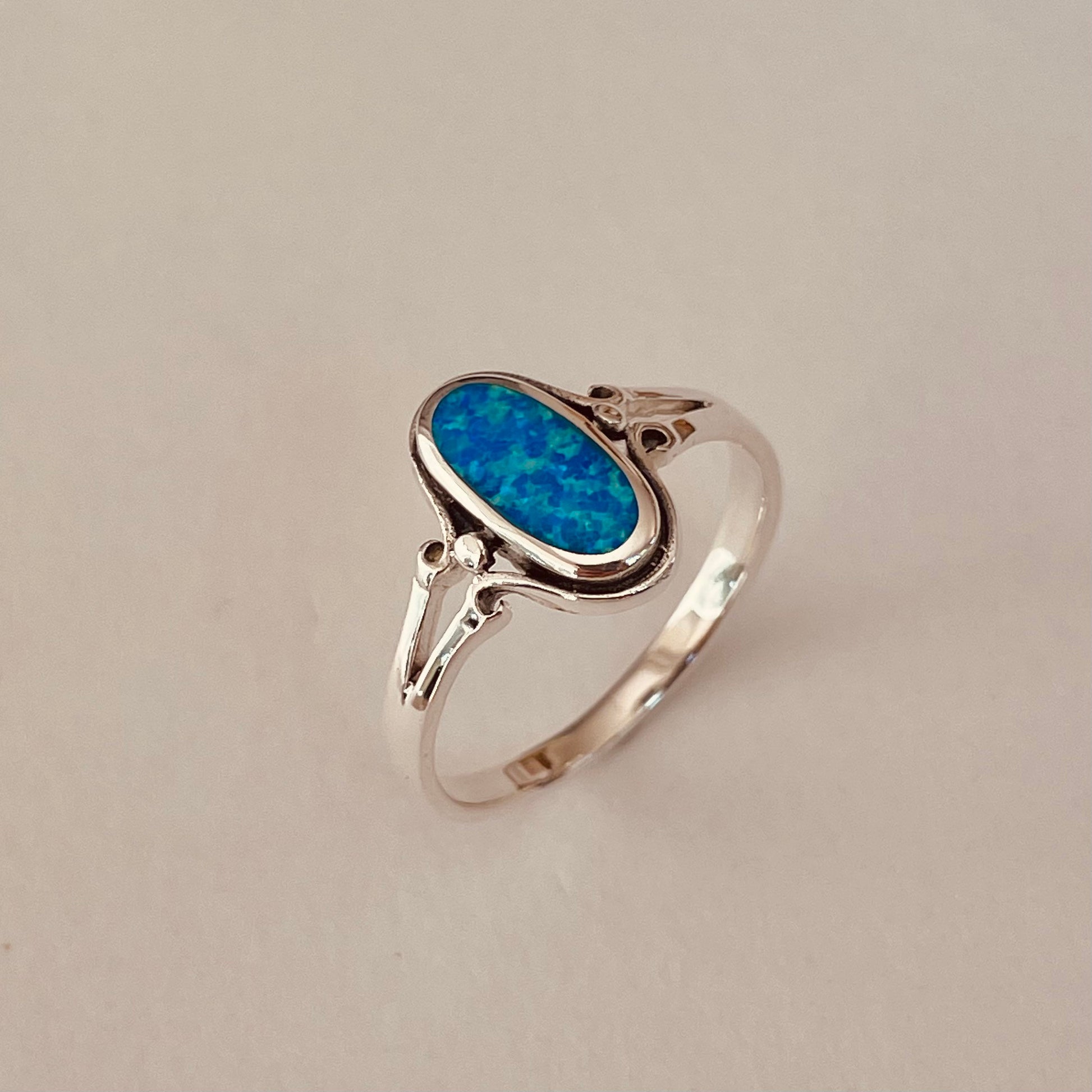 Sterling Silver Oval Blue Opal Ring, Boho Ring, Oval Ring, Silver Ring, Boho Ring, Opal Ring, Statement Ring, Love Ring