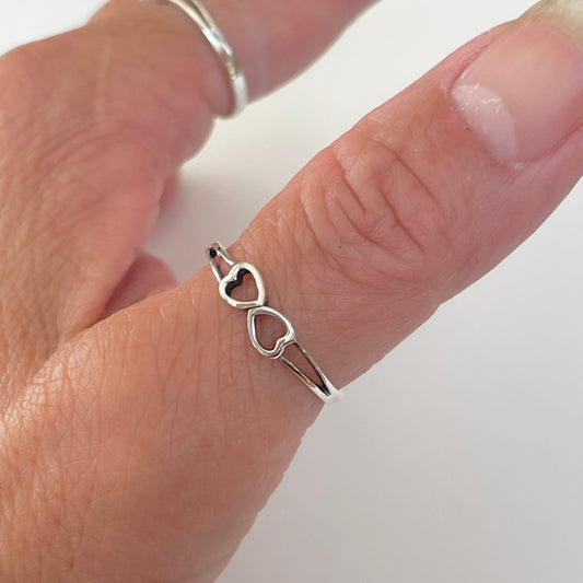 Sterling Silver Double Hearts Ring: Dainty Love Promise Ring