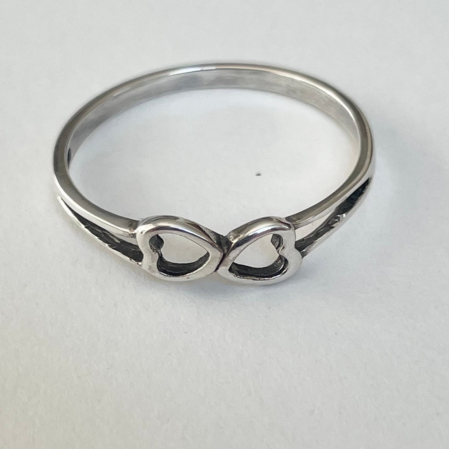 Sterling Silver Double Hearts Ring: Dainty Love Promise Ring
