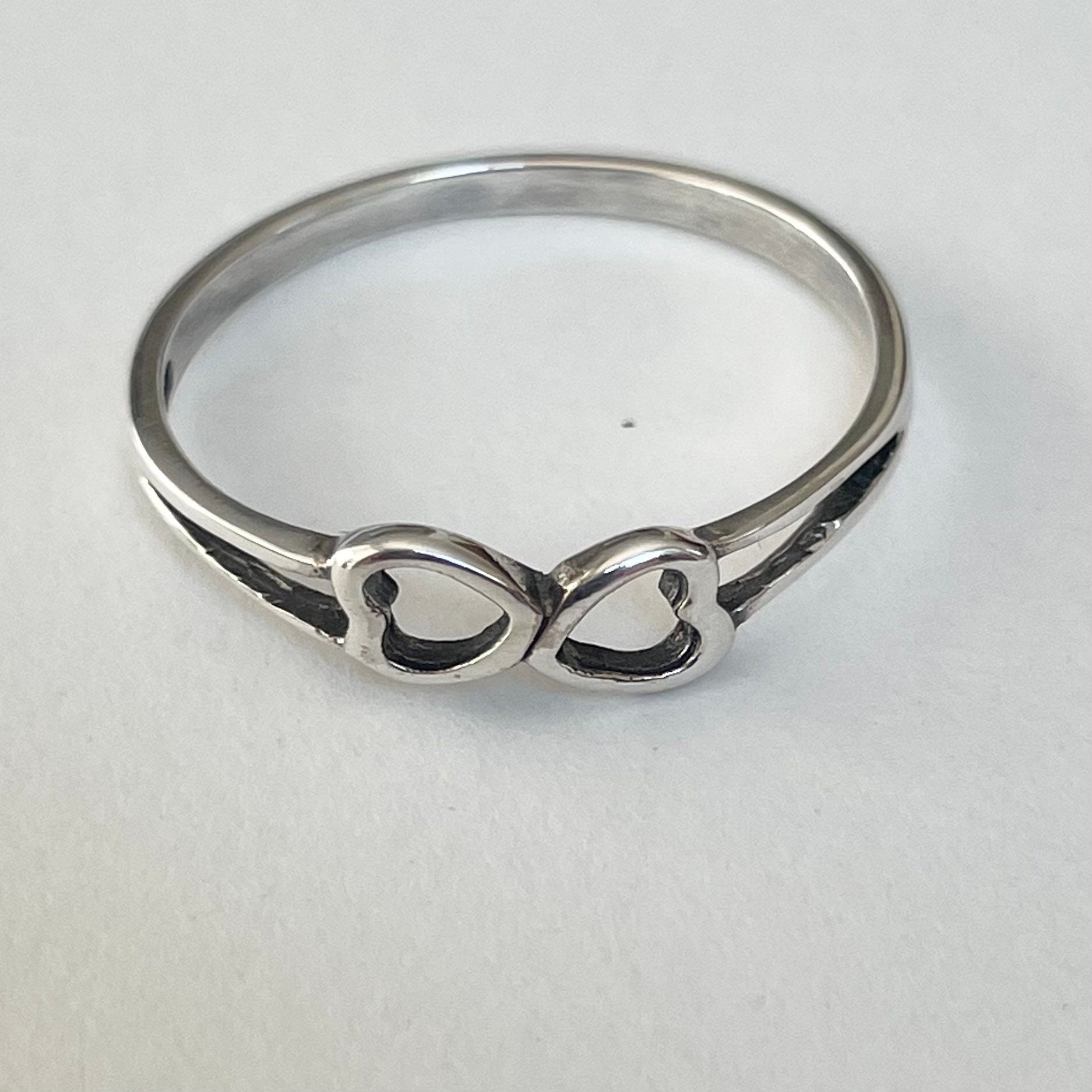 Sterling Silver Double Hearts Ring: Dainty Love Promise Ring