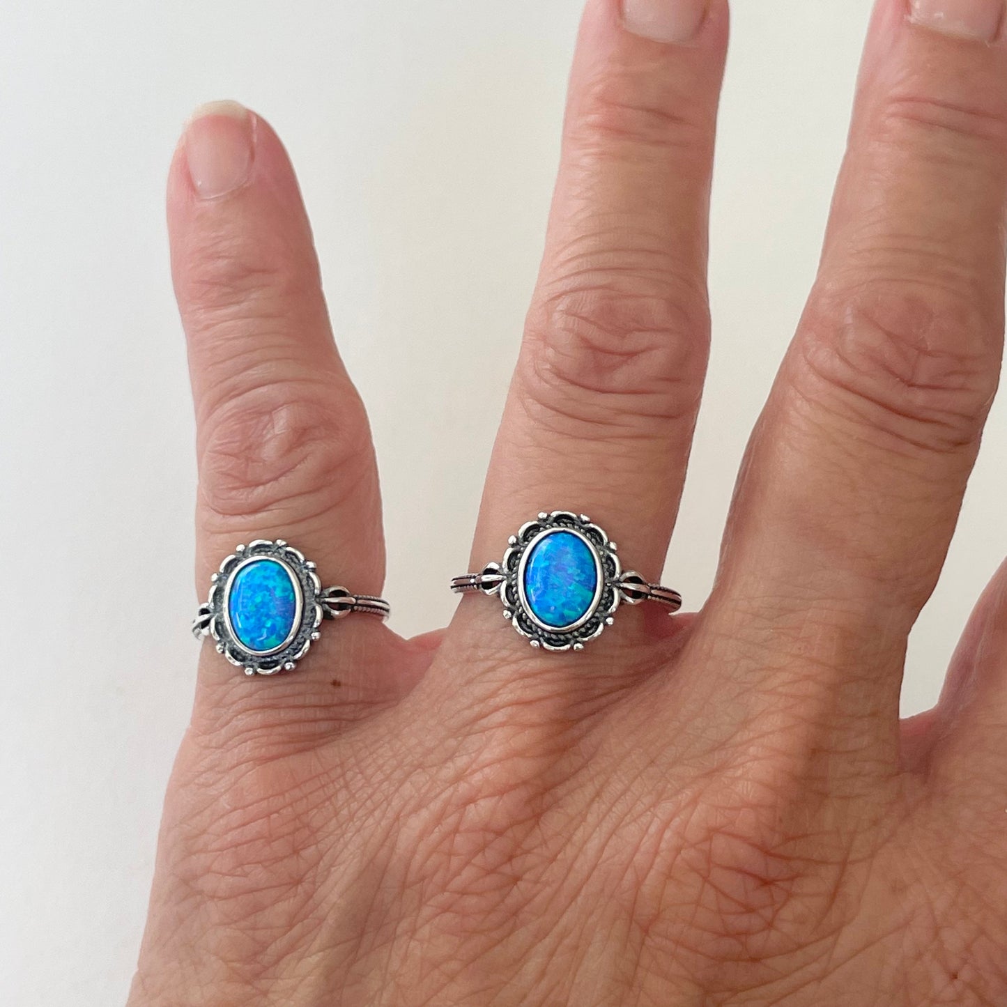 Sterling Silver Lab Opal Victorian Flower Ring: Promise Ring