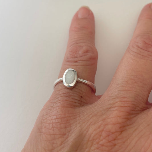 Sterling Silver Simple Oval Solitaire White Lap Opal Ring, Boho, Silver, Stone, Statement, Simple Ring,