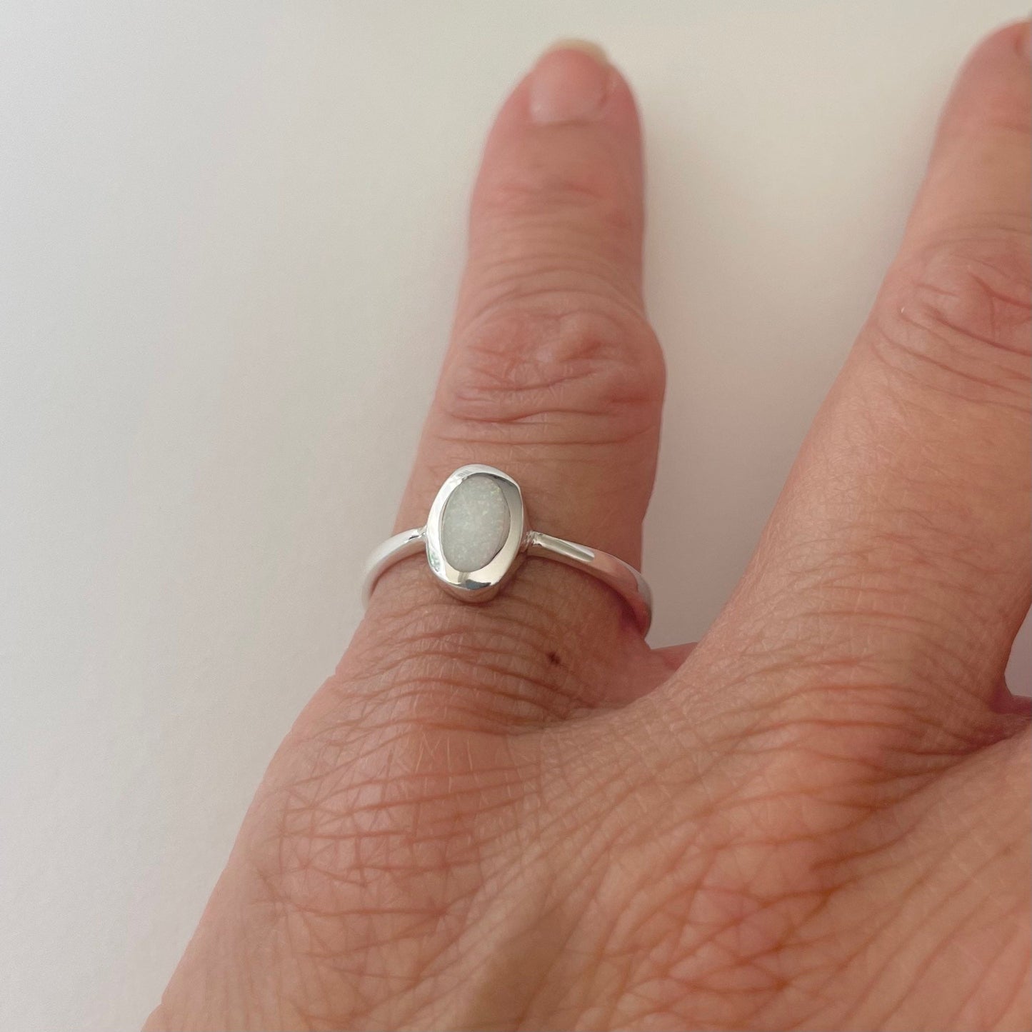 Sterling Silver Simple Oval Solitaire White Lap Opal Ring, Boho, Silver, Stone, Statement, Simple Ring,