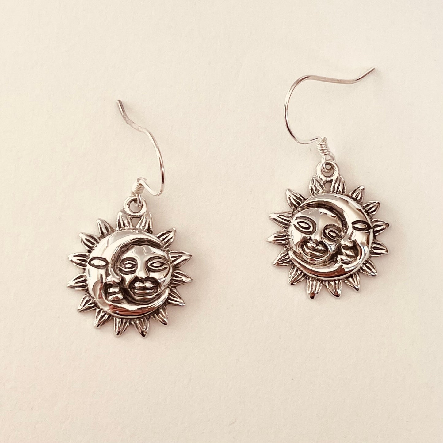 Sterling Silver Moon Dangling Earrings, Half Moon Earrings, Moon Face Earrings, Promise Earrings, Sunflower Earrings, Silver Moon Earrings