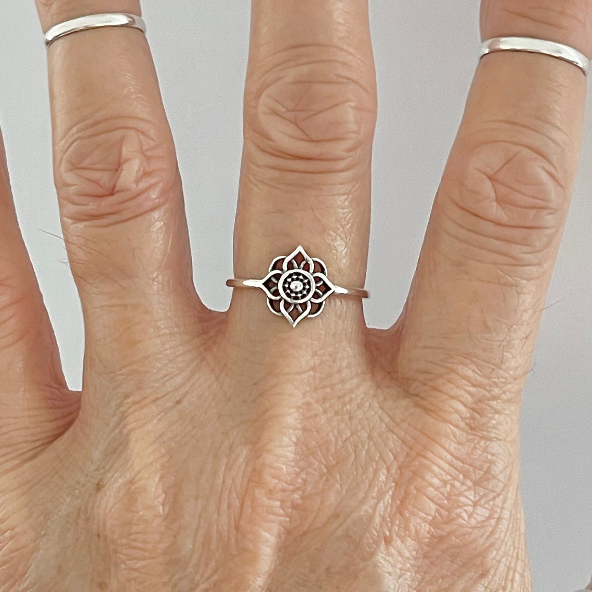 Sterling Silver Lotus Flower Ring, Spiritual Ring, Silver Love Ring, Flower Promise Ring, Mandala Flower Ring, Floral Ring, Silver Ring