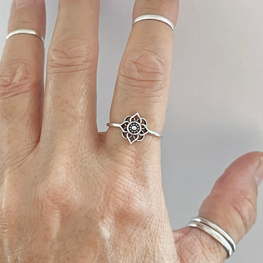 Sterling Silver Lotus Flower Ring: Boho Spiritual Jewelry