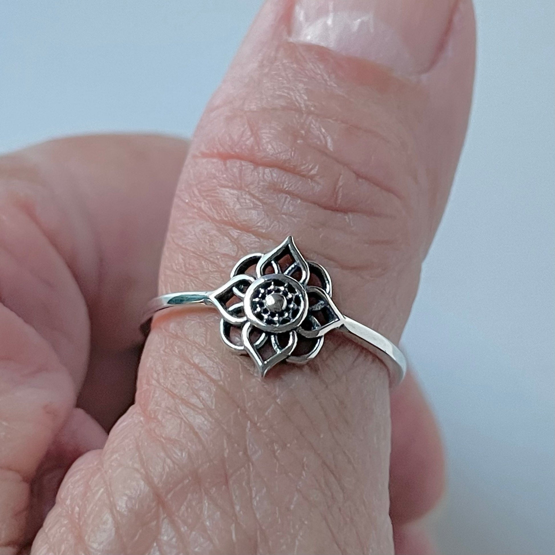 Sterling Silver Lotus Flower Ring: Boho Spiritual Jewelry