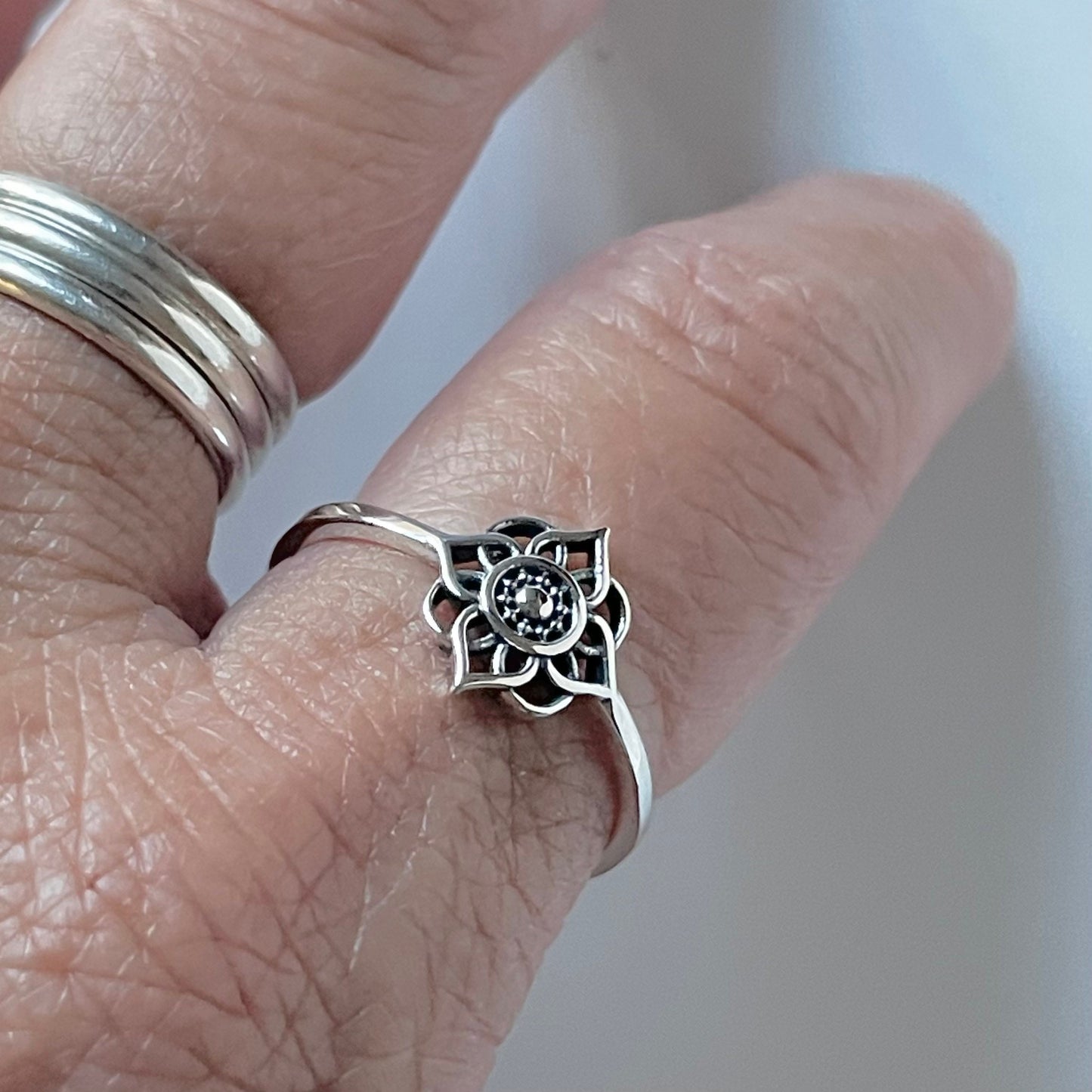 Sterling Silver Lotus Flower Ring: Boho Spiritual Jewelry