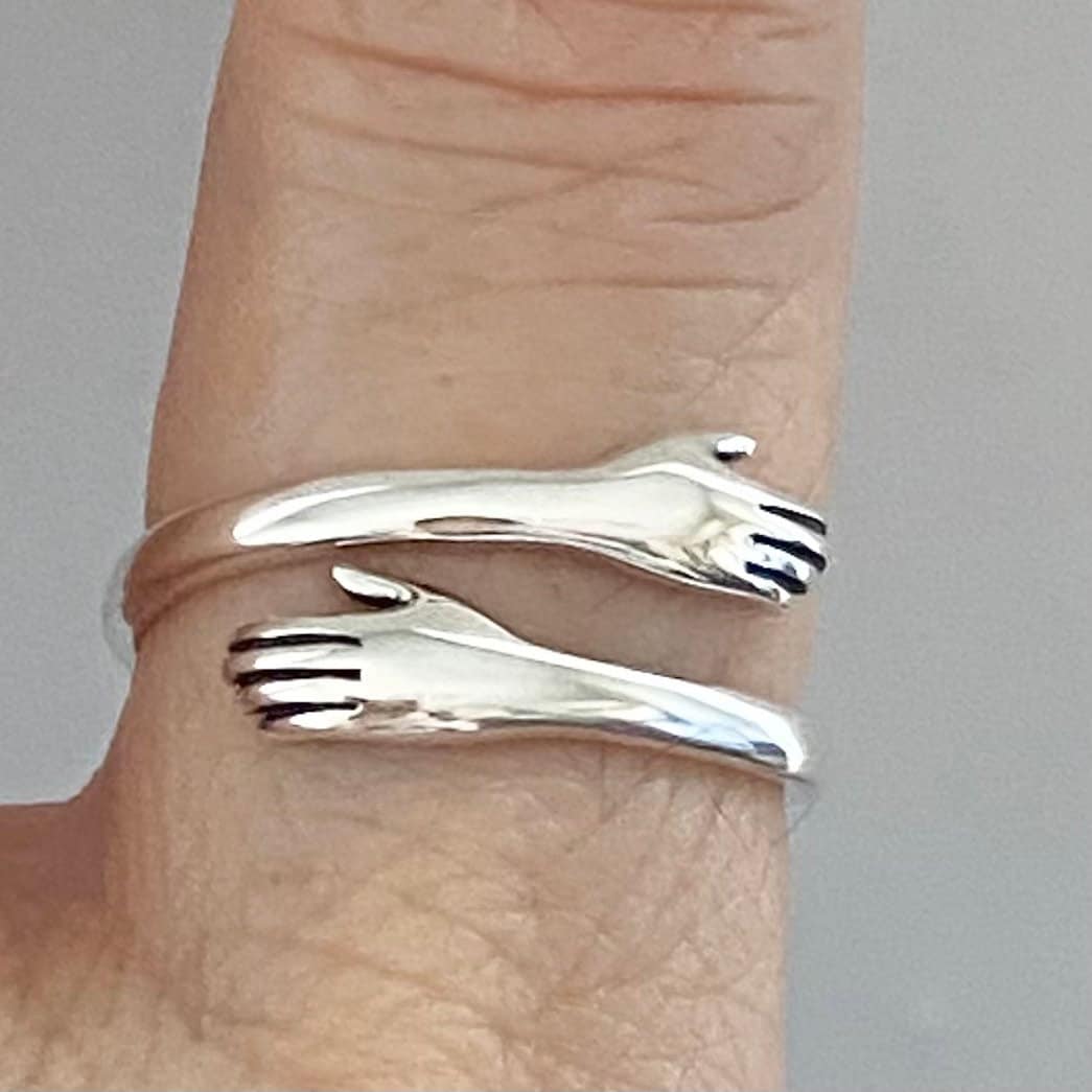 Sterling Silver Hugging Ring, Silver Hug Ring, Promise Love Ring, Friendship Hug Ring, Delicate Ring, Hand Ring, thinking of you Ring.