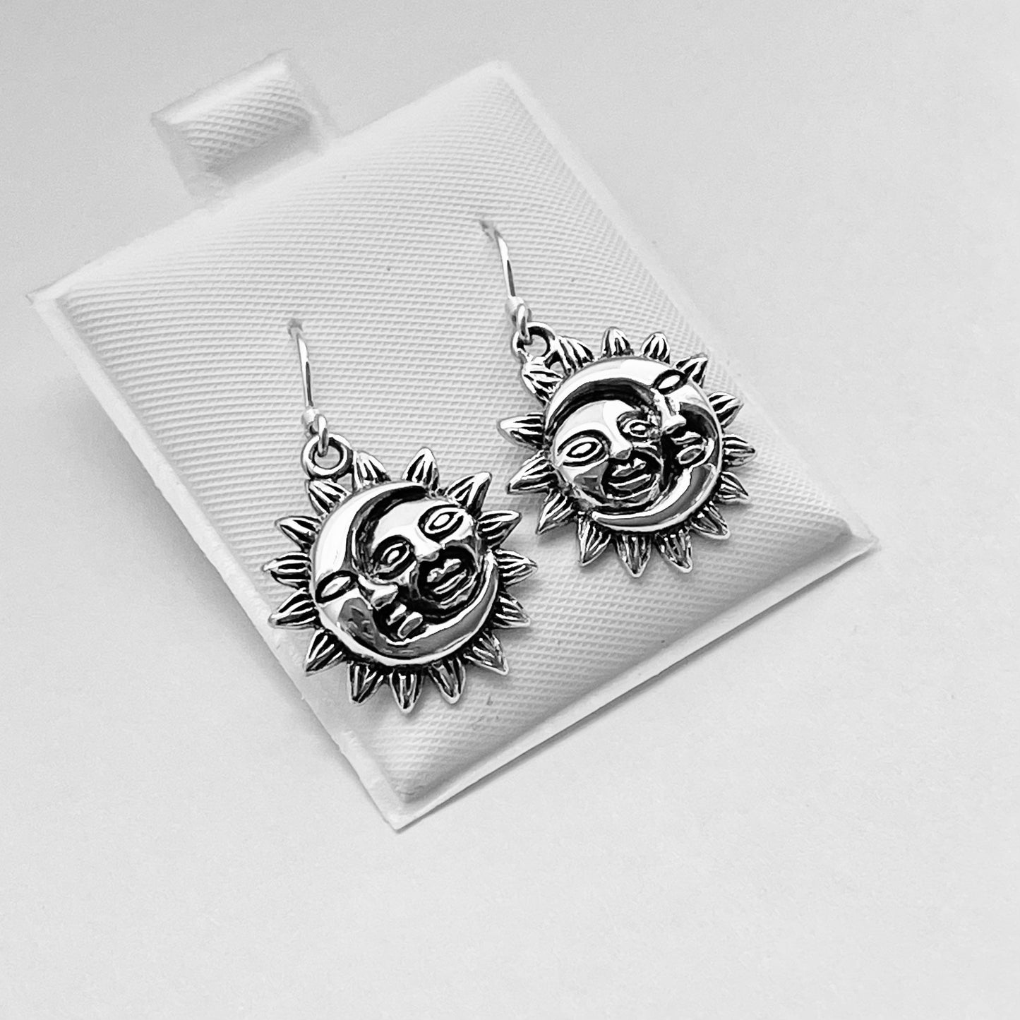 Sterling Silver Moon Dangling Earrings, Half Moon Earrings, Moon Face Earrings, Promise Earrings, Sunflower Earrings, Silver Moon Earrings