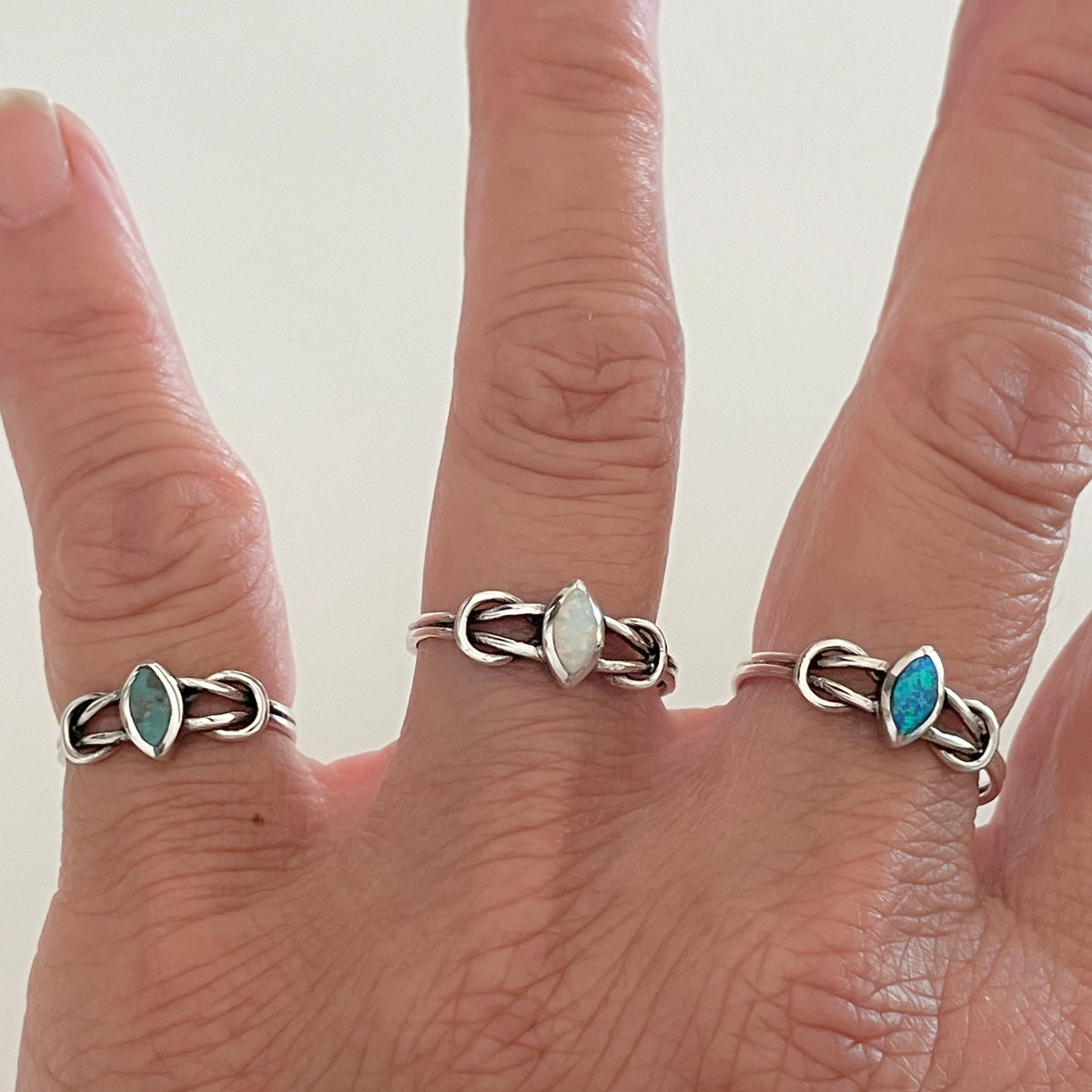 Sterling Silver Love Knot Ring: Opal & Turquoise Diamond Ring