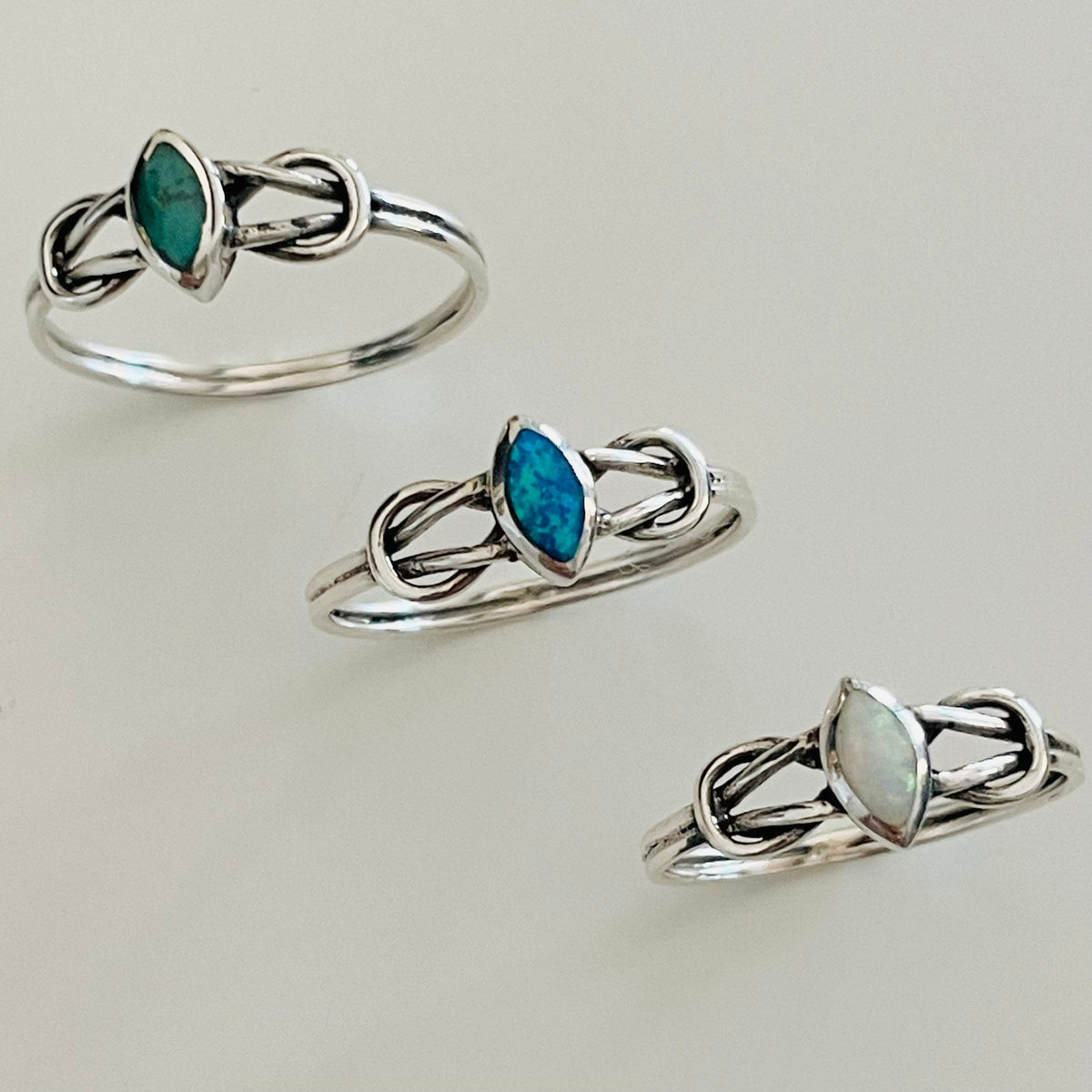 Sterling Silver Love Knot Ring: Opal & Turquoise Diamond Ring