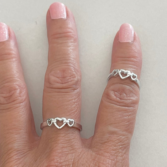 Three Hearts Sterling Silver Ring, Dainty Ring, Heart Ring, I Love You Ring, Promise Ring, Care Ring, Friendship Ring, Just Because Ring.