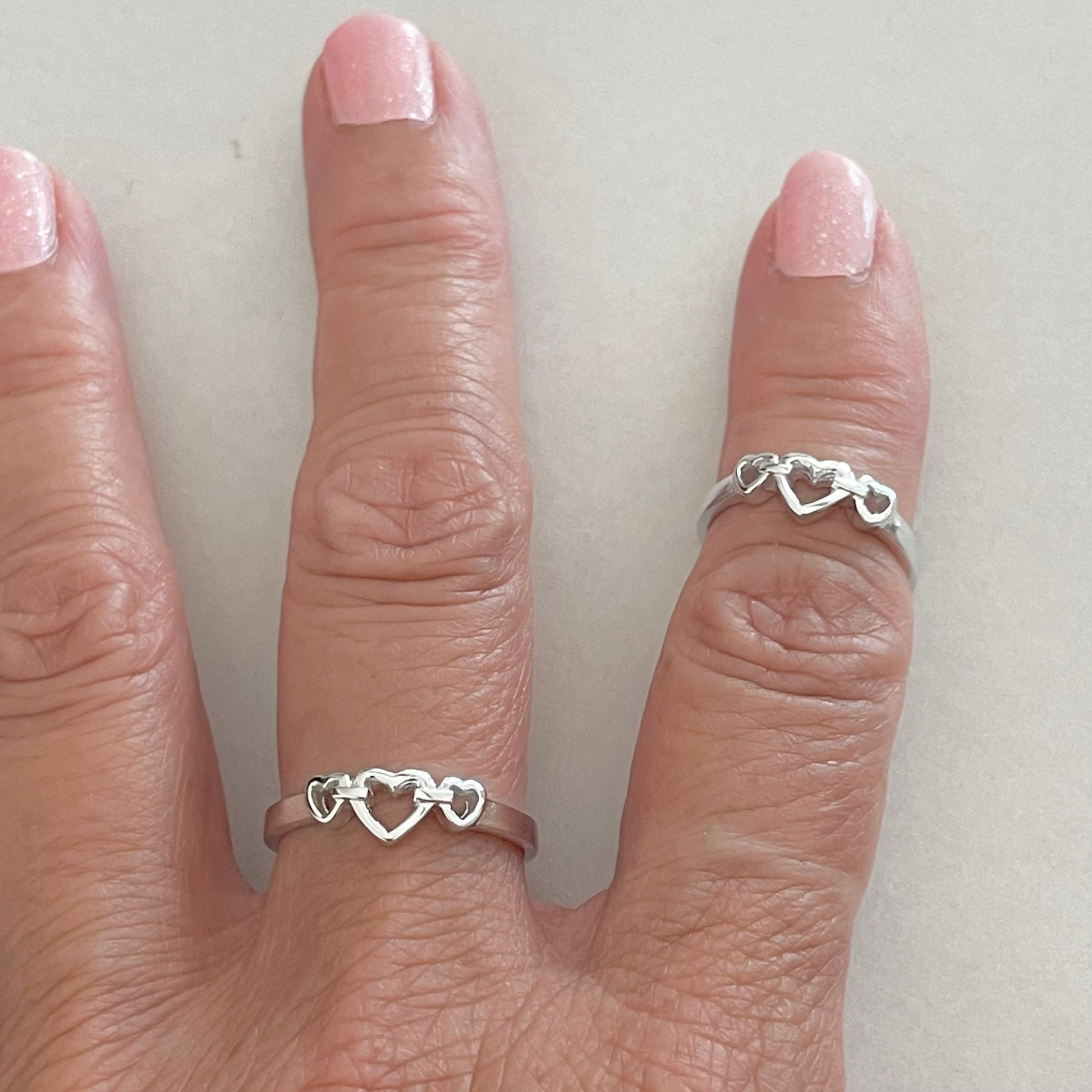 Dainty Three Hearts Sterling Silver Ring: Promise, Friendship, Love