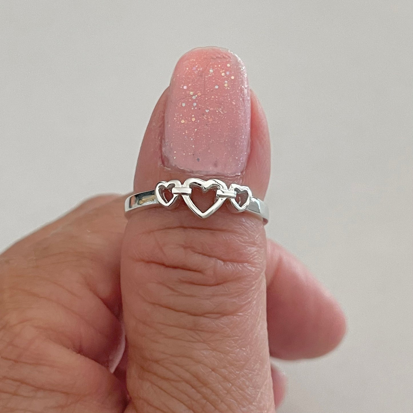 Dainty Three Hearts Sterling Silver Ring: Promise, Friendship, Love
