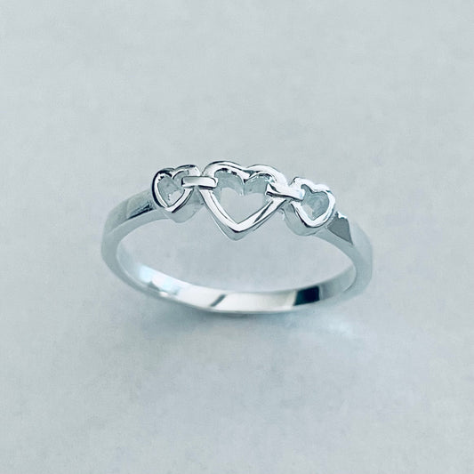 Dainty Three Hearts Sterling Silver Ring: Promise, Friendship, Love
