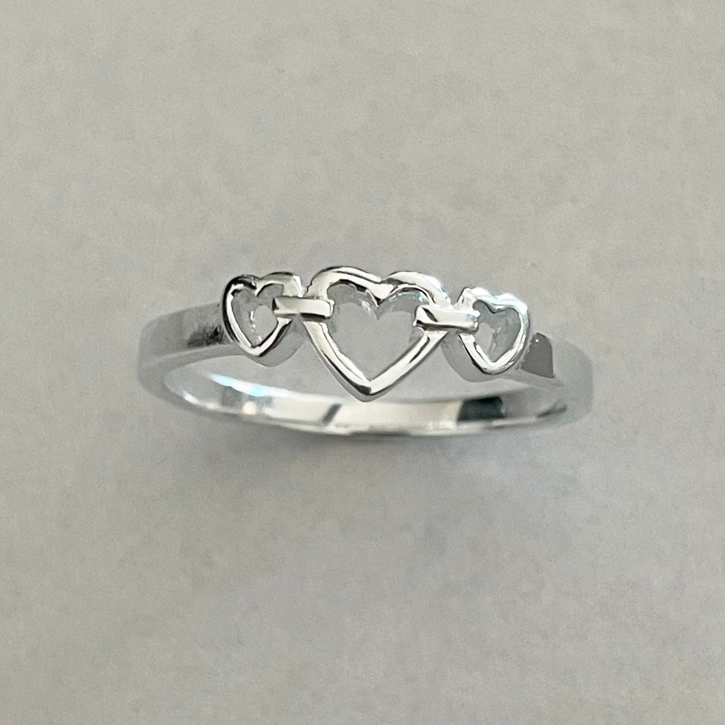 Dainty Three Hearts Sterling Silver Ring: Promise, Friendship, Love