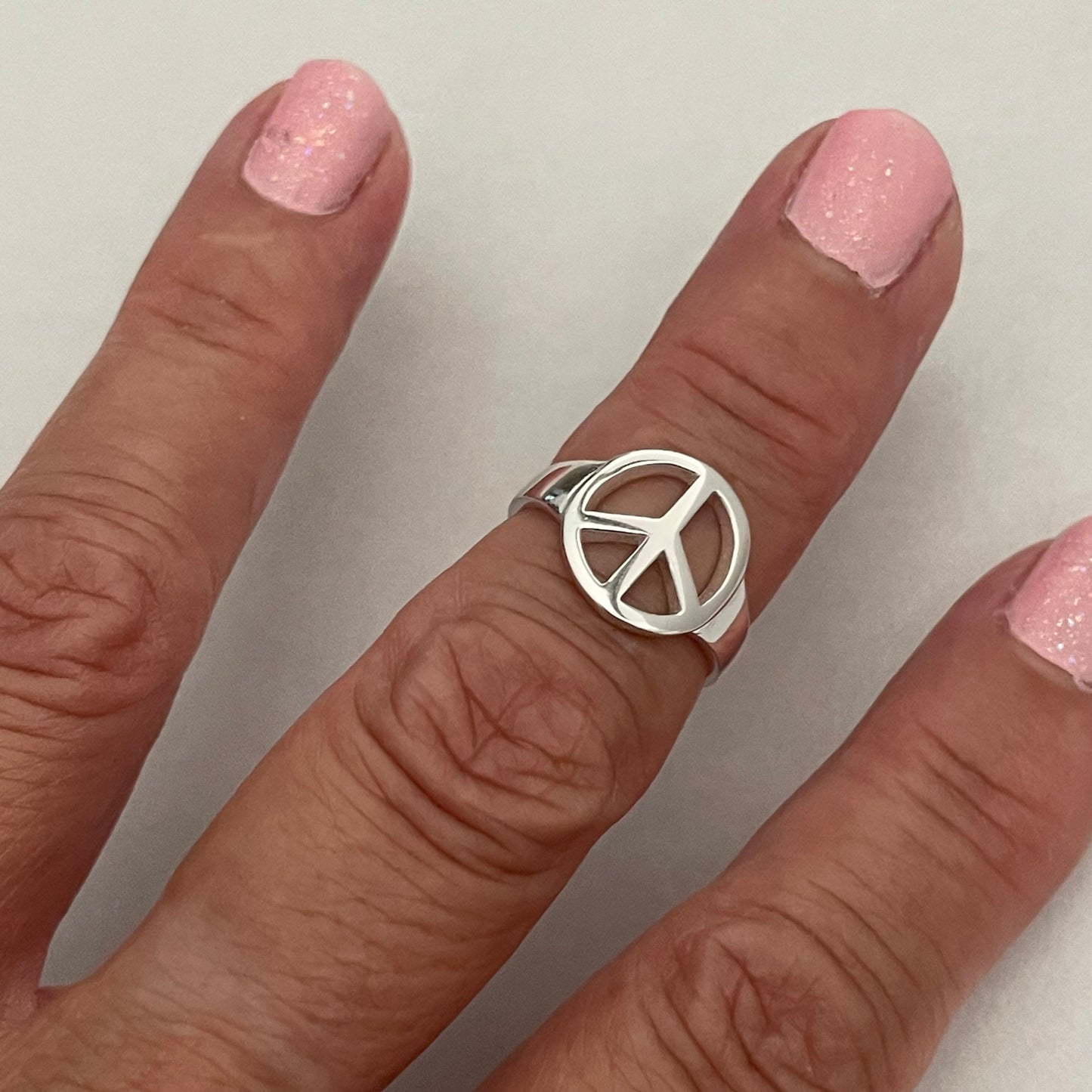 Peace Sign Sterling Silver Ring, Silver Hippie Ring, Peace Ring, Religious Ring, Promise Peace Ring, Silver Peace Sign Ring, Statement Ring