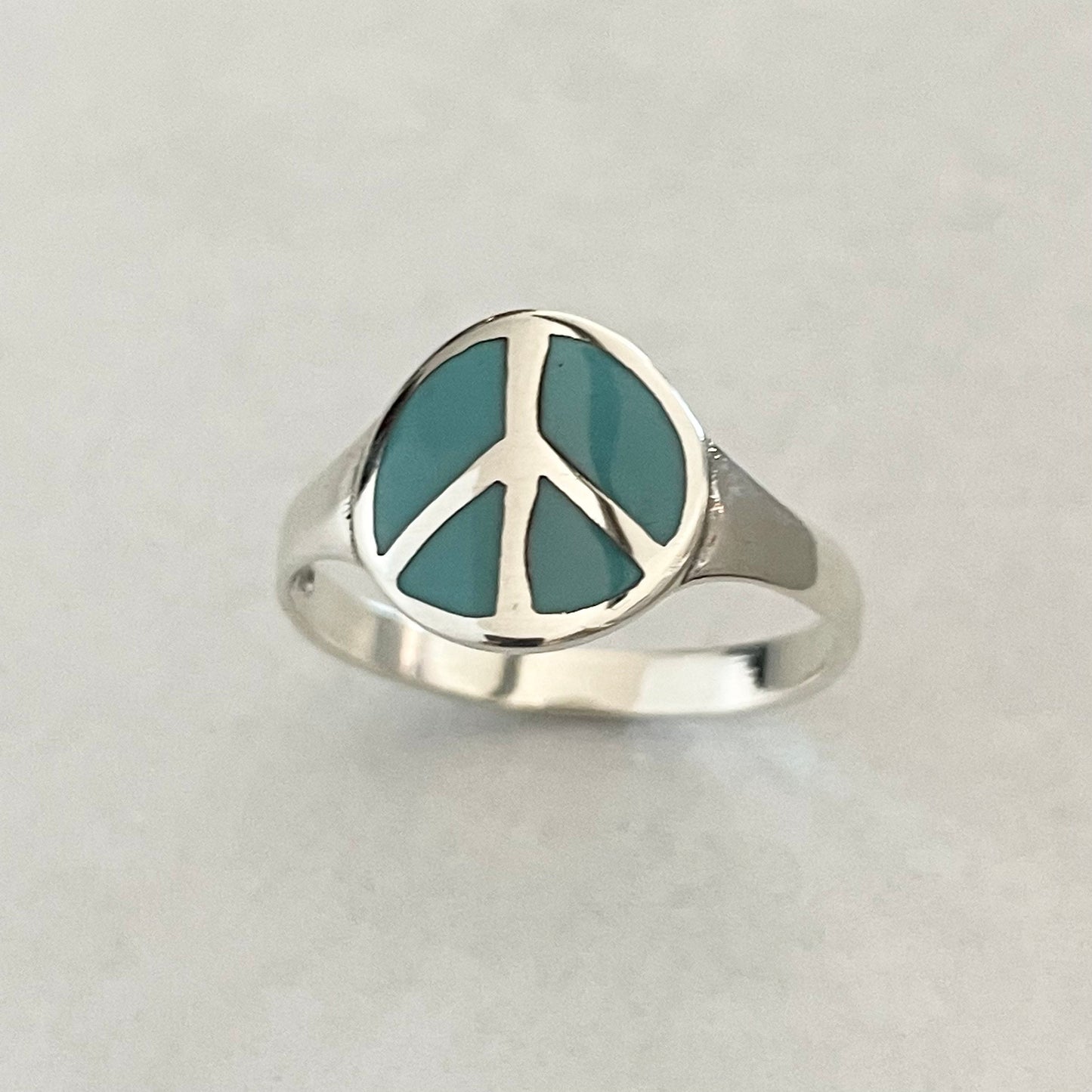 Sterling Silver Turquois Peace Ring, Hippie Ring, Love Silver Ring, Silver Peace Sign Ring, Promise Ring, Turquoise Ring, Statement Ring