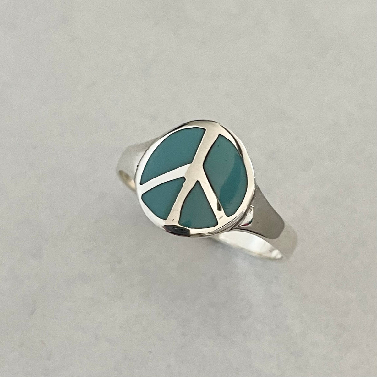 Sterling Silver Simulated Turquoise Peace Sign Ring: Boho Hippie Jewelry