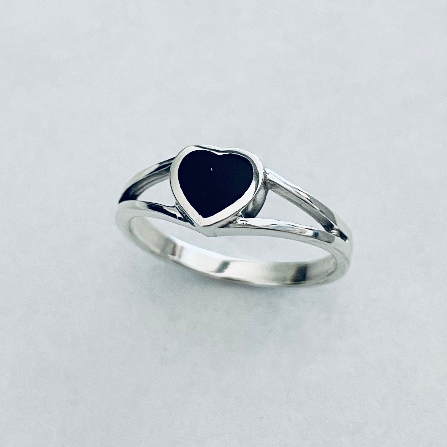 Black Agate Heart with Sterling silver ring, dainty ring, I Love You, Care, Thank You, Friendship, Promise, Just Because Ring.