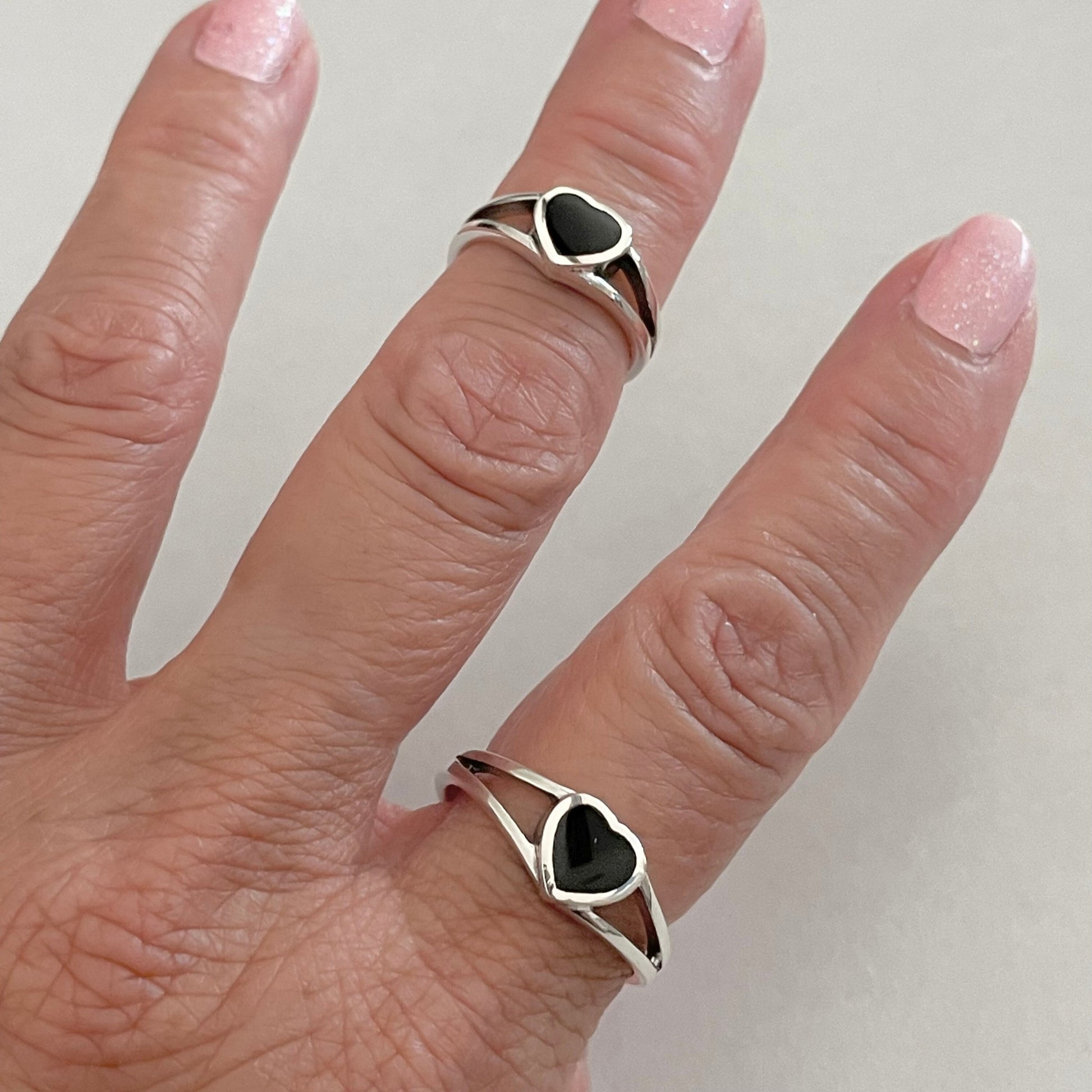 Black Agate Heart with Sterling silver ring, dainty ring, I Love You, Care, Thank You, Friendship, Promise, Just Because Ring.