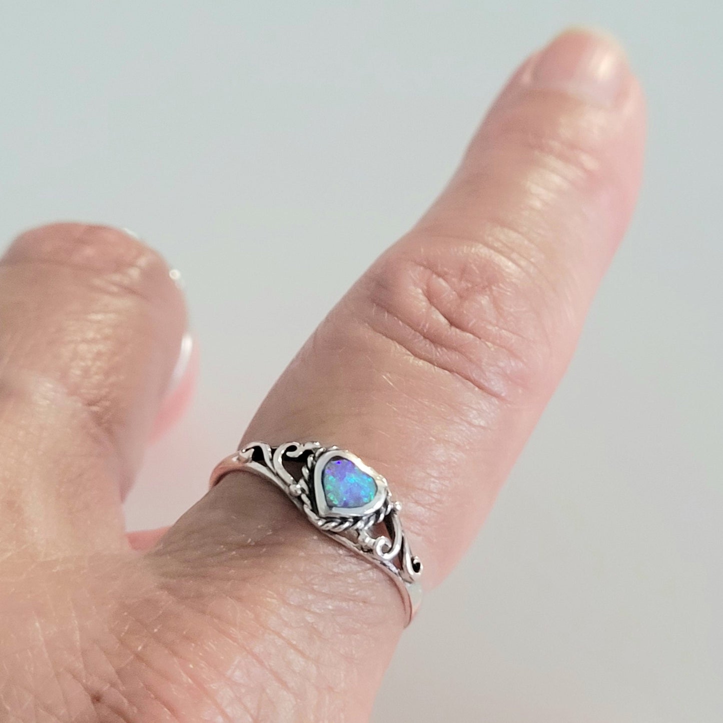 Sterling Silver Pink Opal Heart Ring, Promise Heart Love Ring, Silver Heart Ring, Boho Ring, Promise Opal Ring, Girl Ring, Silver Opal Ring,