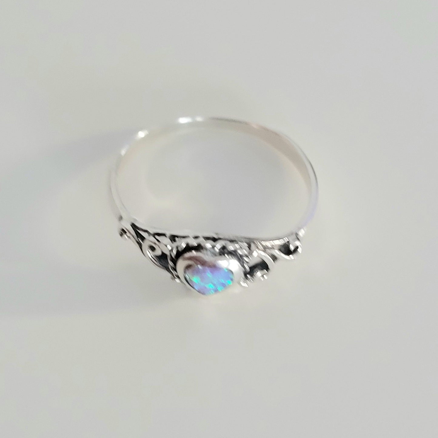 Sterling Silver Pink Opal Heart Ring, Promise Heart Love Ring, Silver Heart Ring, Boho Ring, Promise Opal Ring, Girl Ring, Silver Opal Ring,