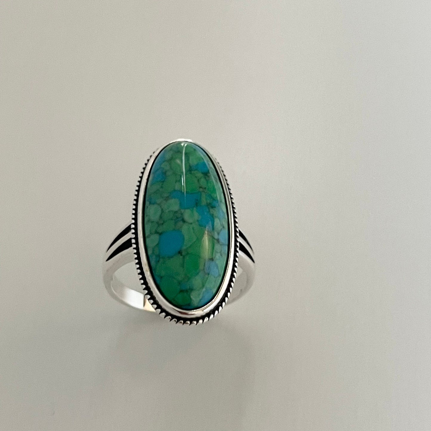 Large Oval Turquoise Sterling Silver Ring: Boho Statement Jewelry