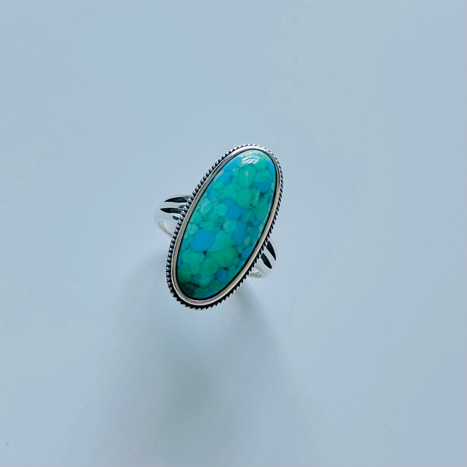 Large Oval Turquoise Sterling Silver Ring: Boho Statement Jewelry