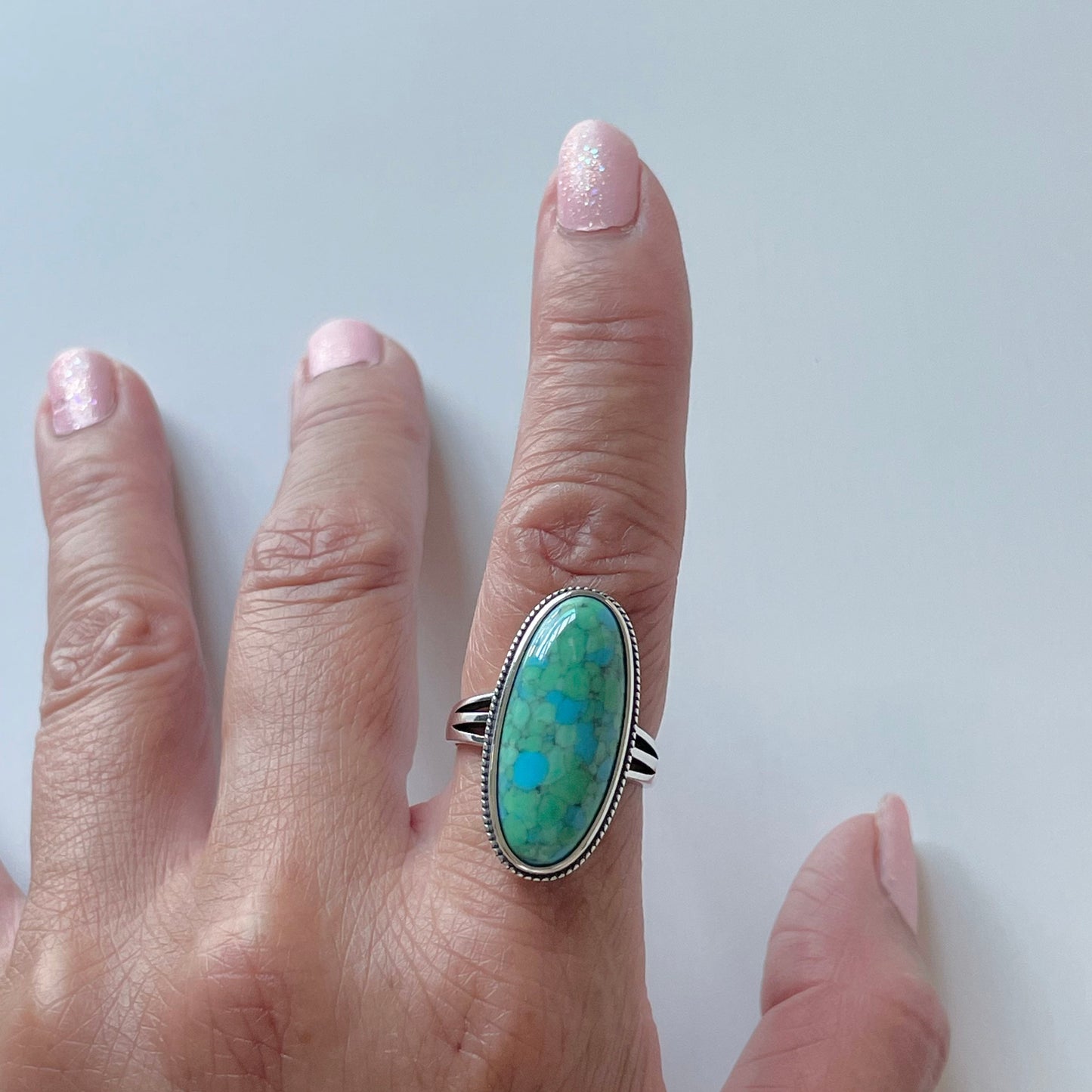 Large Oval Turquoise Sterling Silver Ring: Boho Statement Jewelry