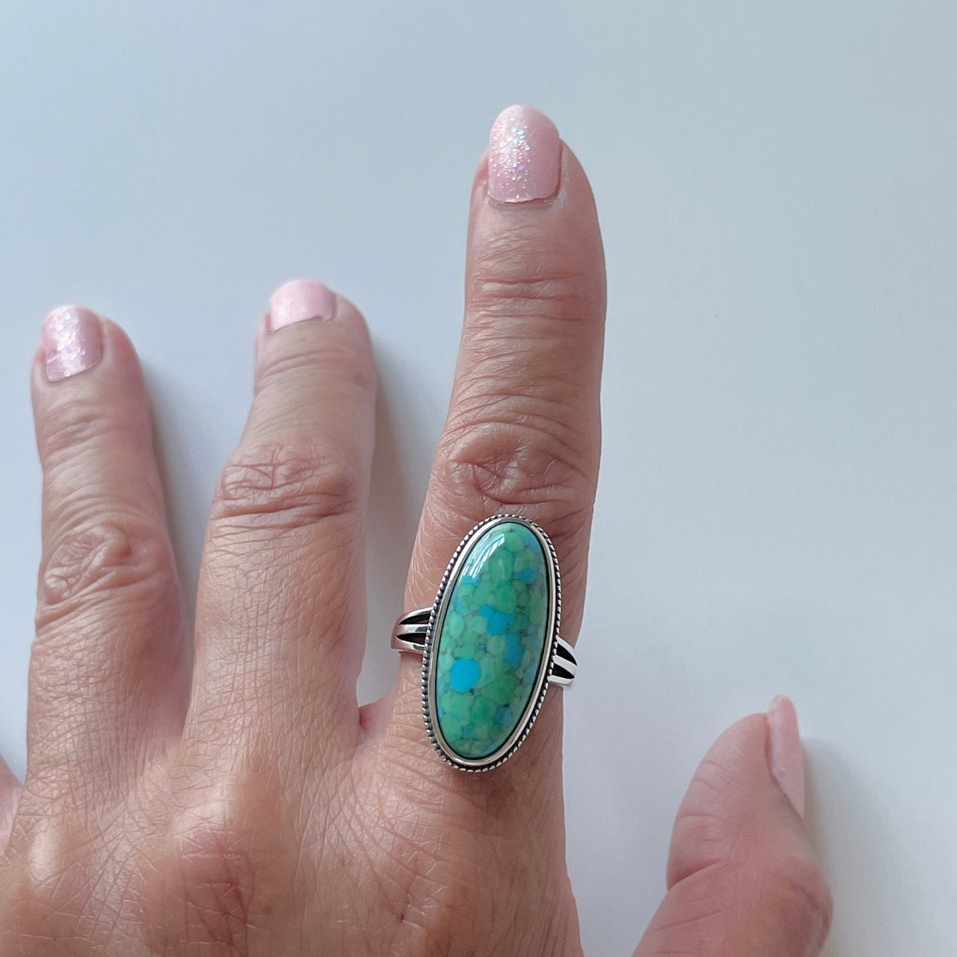 Large Oval Turquoise Sterling Silver Ring: Boho Statement Jewelry