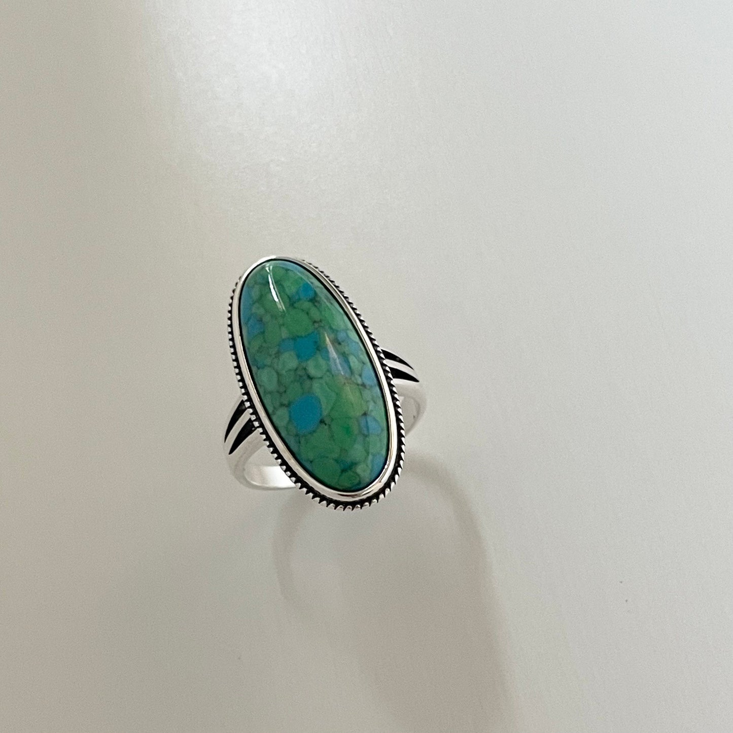 Large Oval Turquoise Sterling Silver Ring: Boho Statement Jewelry