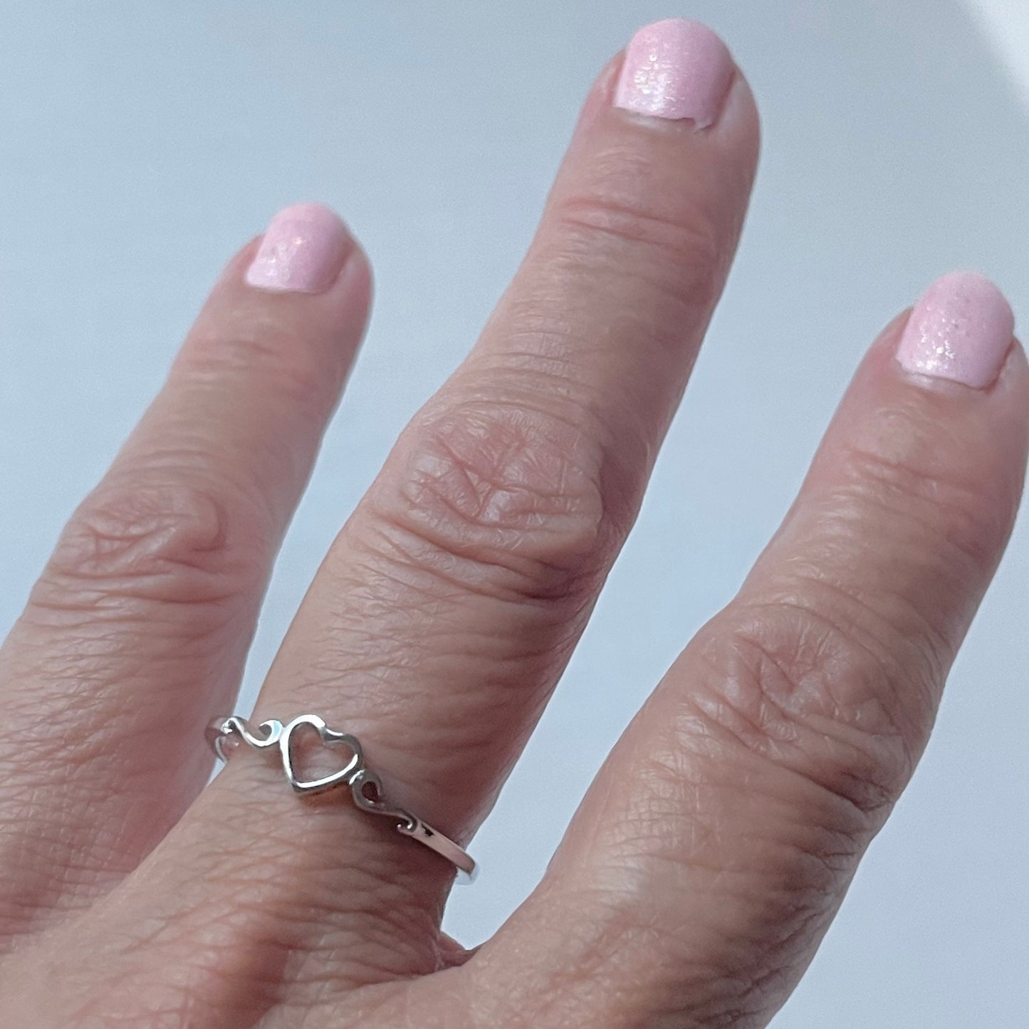 Dainty Sterling Silver Heart Ring: Swirl Design