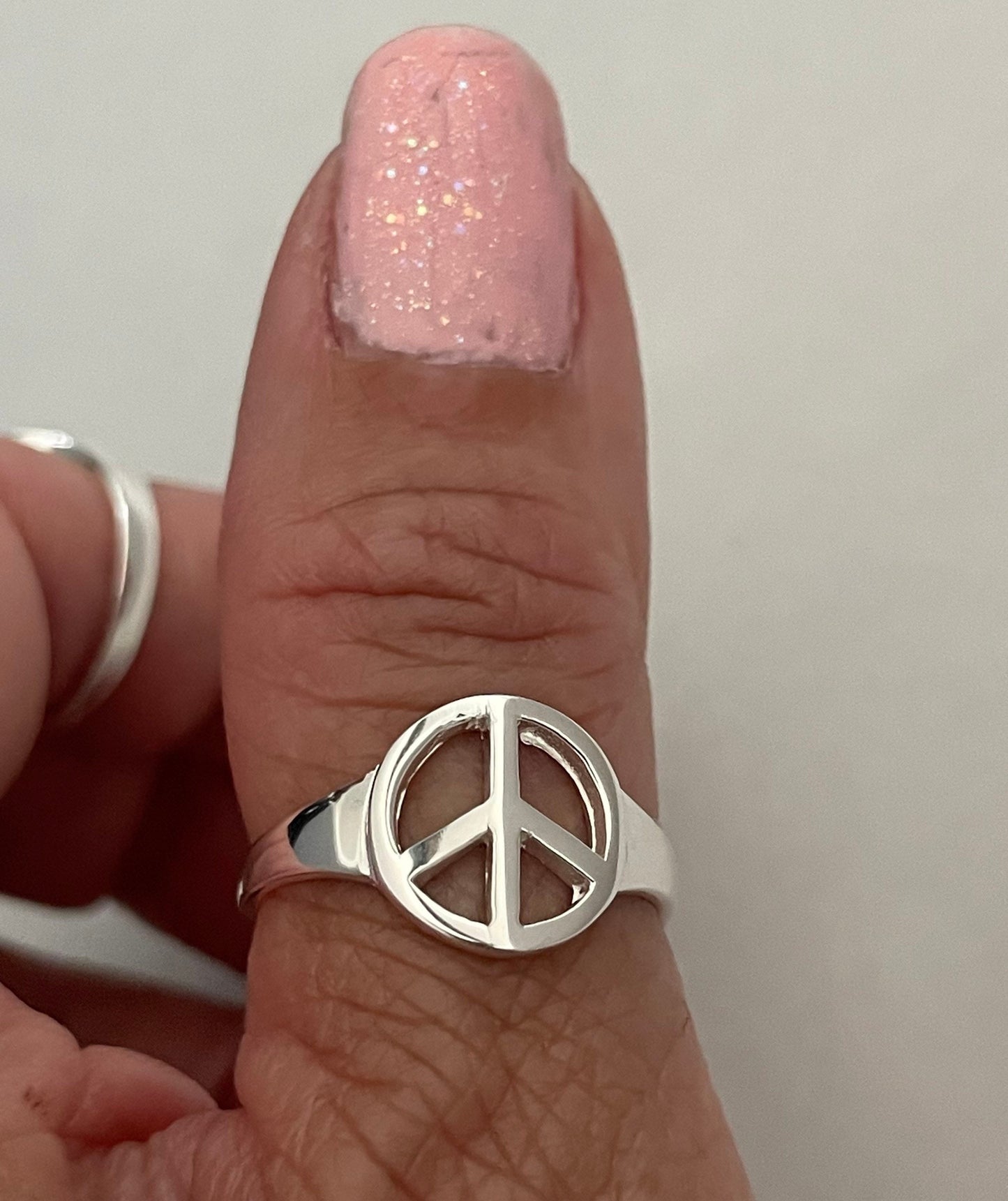 Peace Sign Sterling Silver Ring, Silver Hippie Ring, Peace Ring, Religious Ring, Promise Peace Ring, Silver Peace Sign Ring, Statement Ring