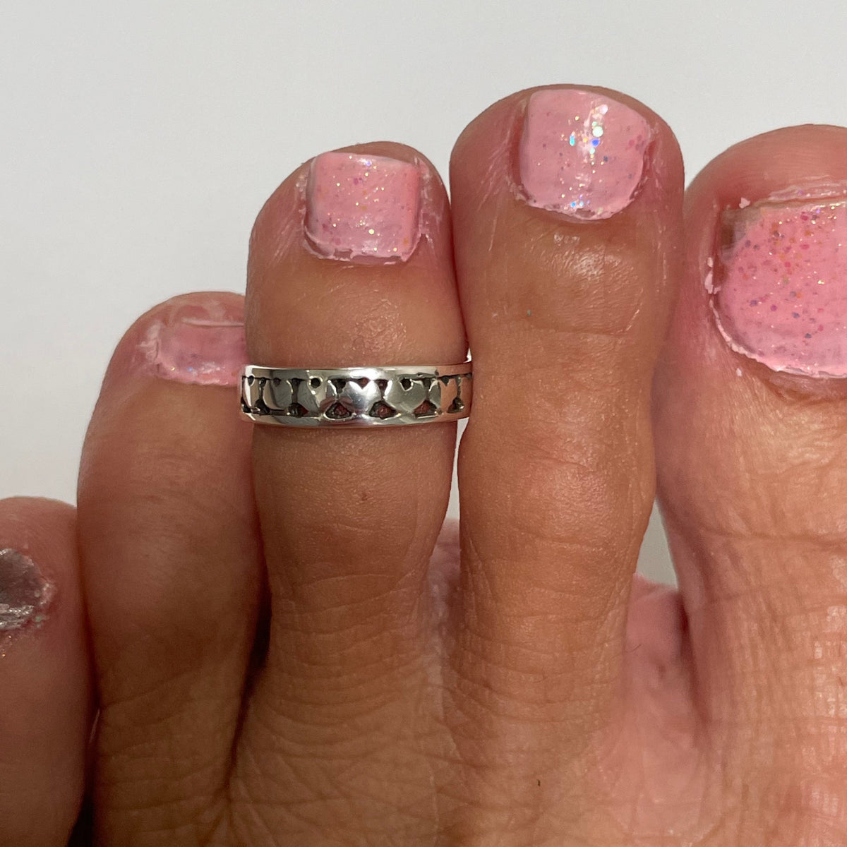 Sterling Silver Hearts Toe Ring: 925 Stamped Midi Ring