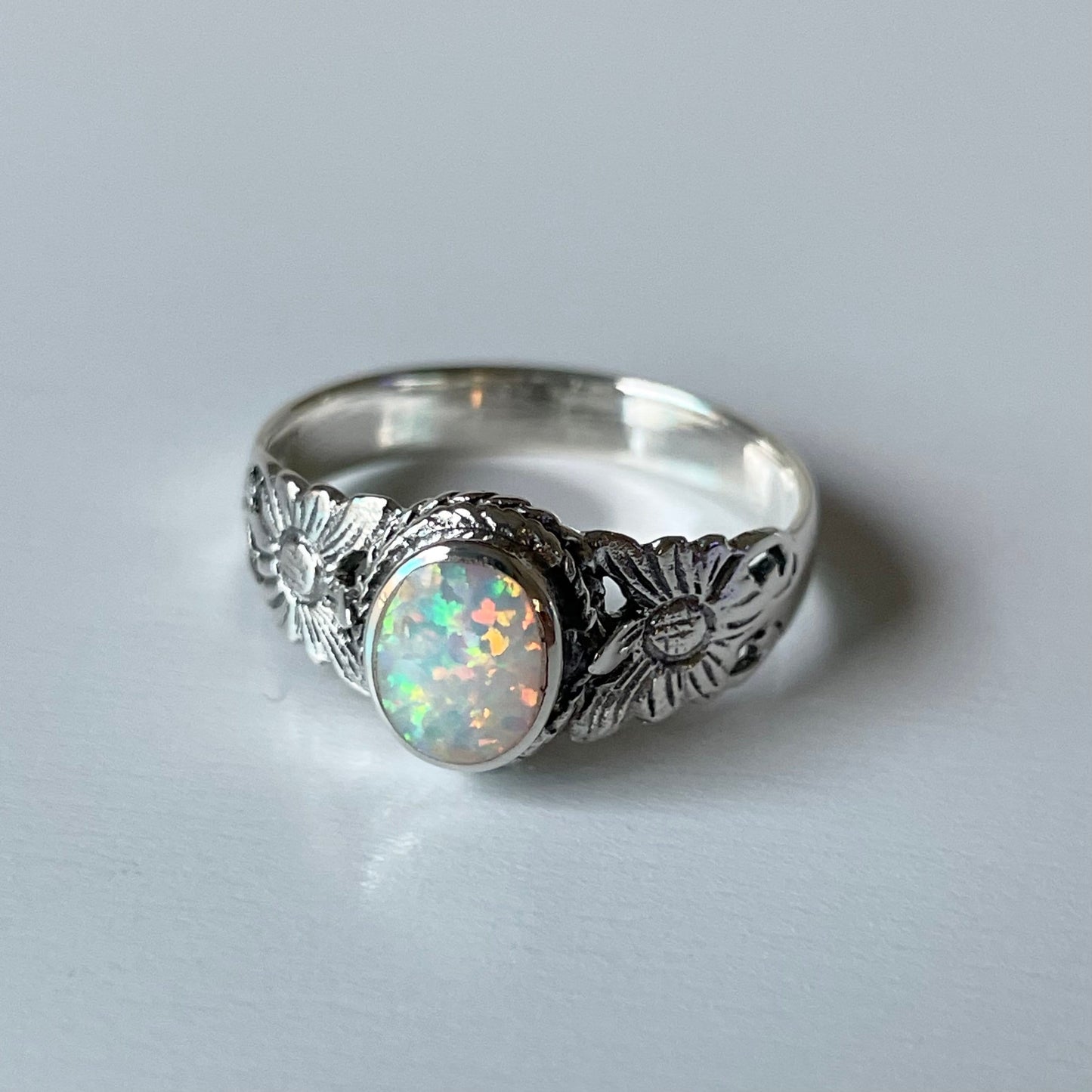 Sterling Silver Sunflower Ring: Opal or Turquoise Promise Ring