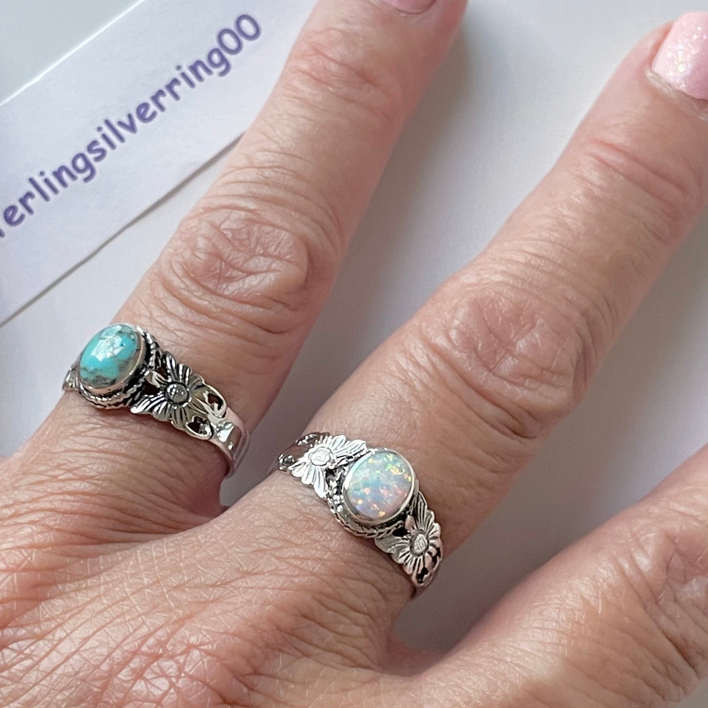 Sterling Silver Sunflower Ring: Opal or Turquoise Promise Ring