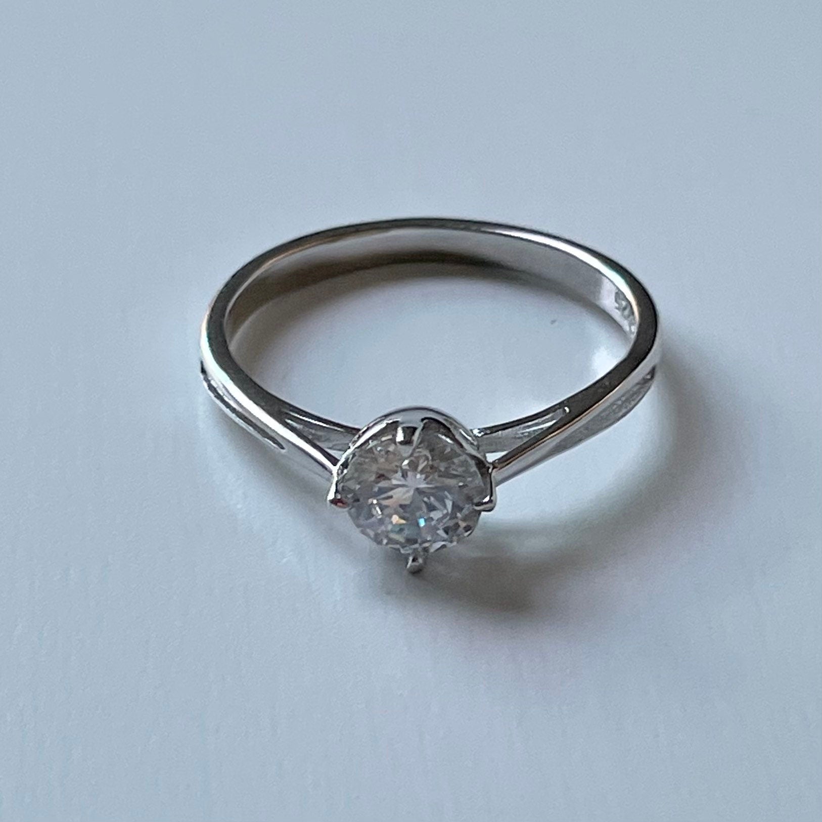 Sterling Silver Solitaire Ring: 1 Carat CZ Engagement Wedding