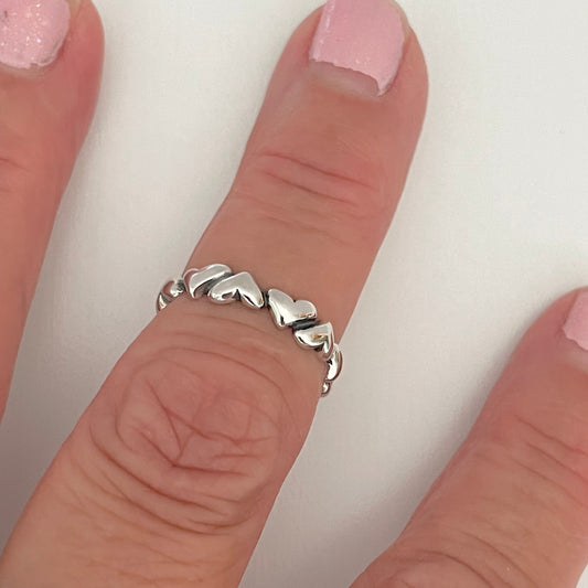 Sterling Silver Hearts Band Ring: Oxidized Love Ring