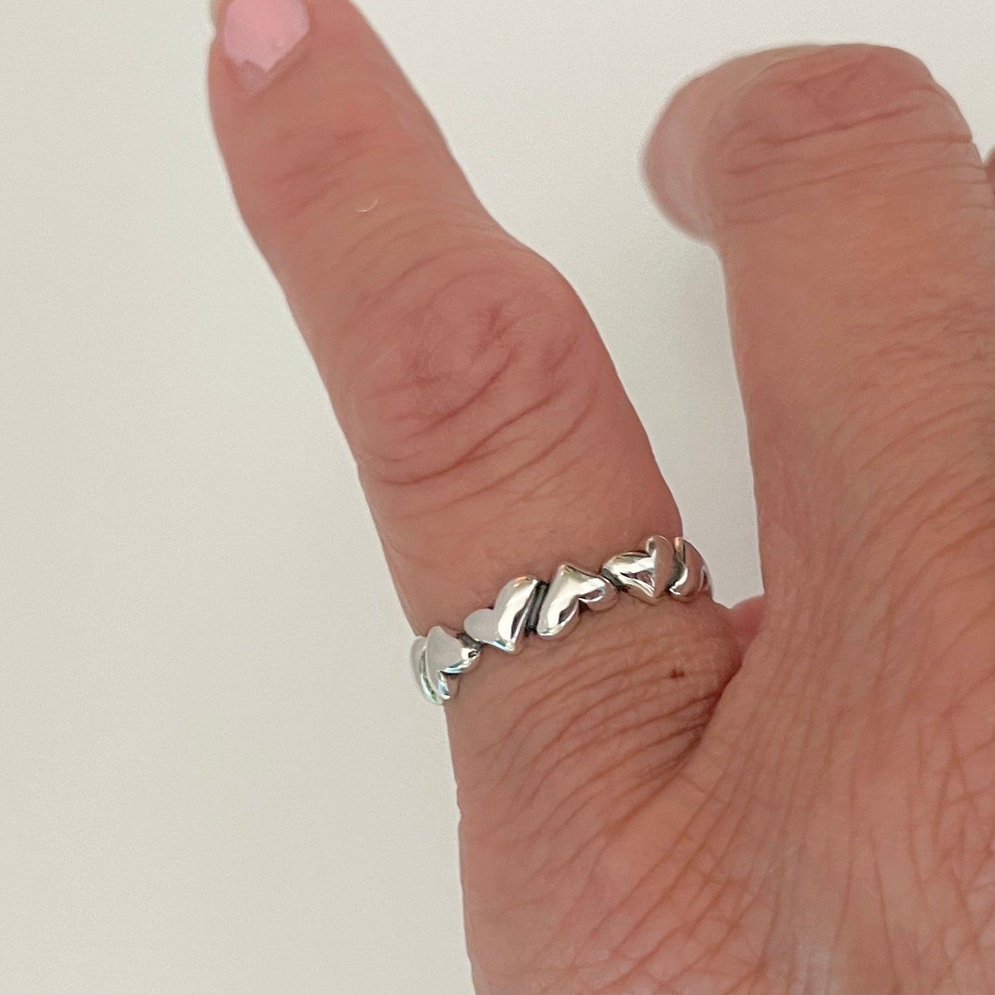 Sterling Silver Hearts Band Ring: Oxidized Love Ring