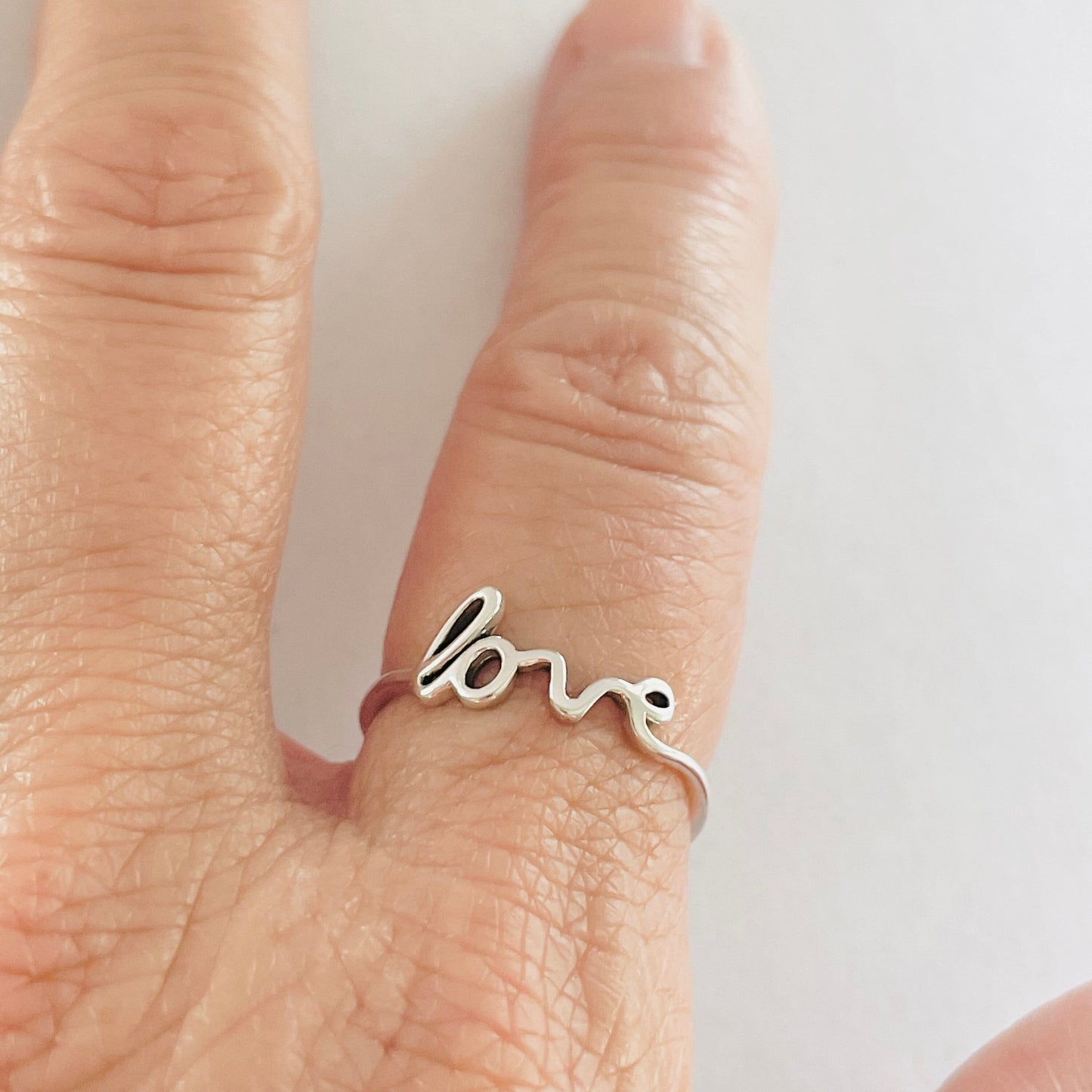 Sterling Silver 'Love' Ring: Dainty Midi or Toe Ring