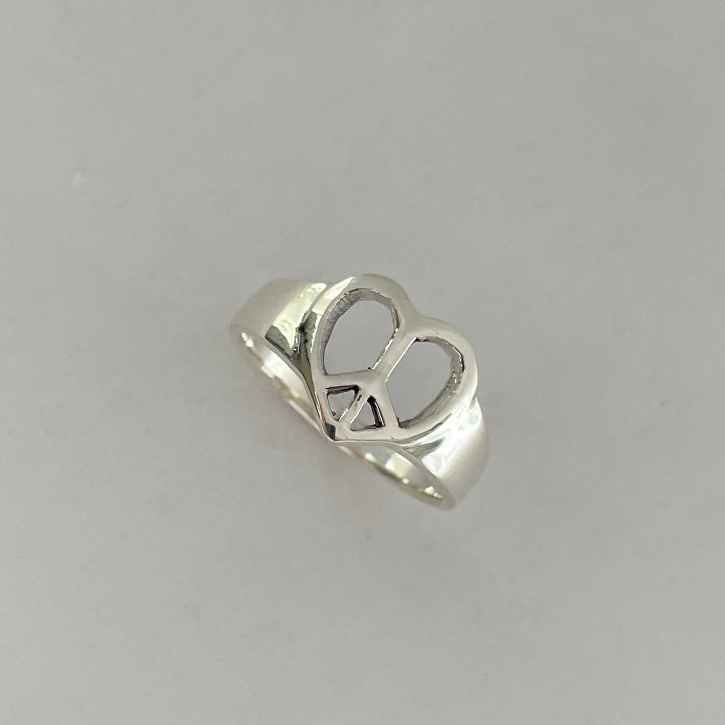 Sterling Silver Peace Heart Ring, Unisex Silver Ring, Hippie Heart Ring, Peace Heart Ring, Religious Ring, Peace Sign Ring, Statement Ring