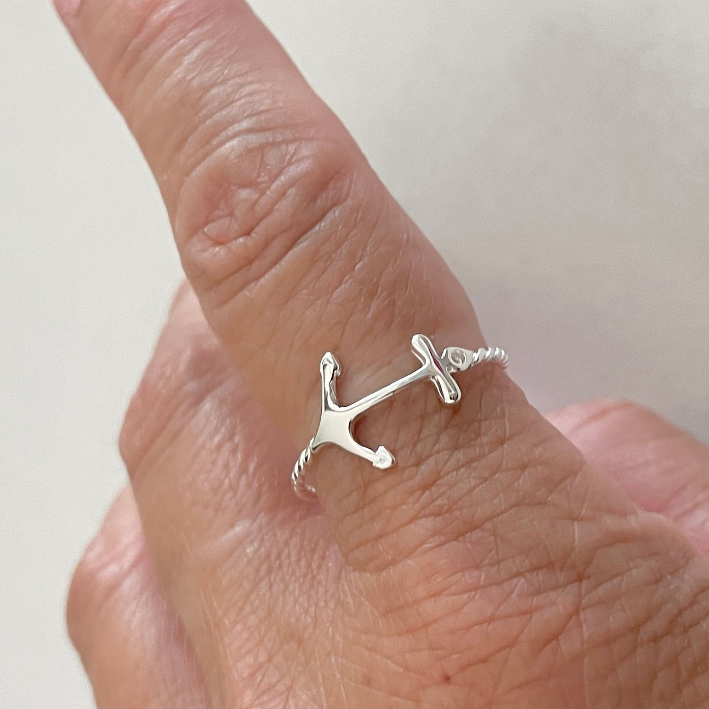 Sterling Silver Anchor Ring: High Polish Stability Band