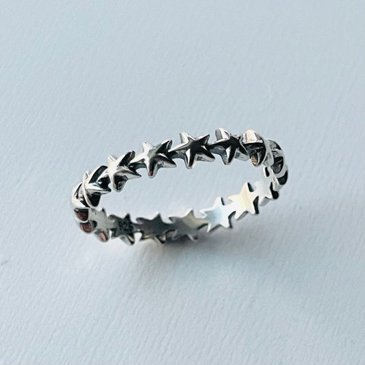 Sterling Silver Eternity Stars Band Ring, Silver Celestial Band, Stars Stackable Ring, Silver Stars Band, Stars Promise Ring, Boho Ring.