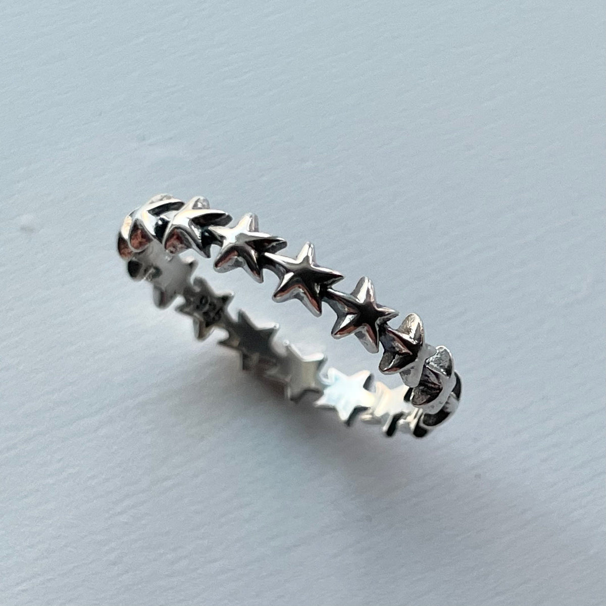 Sterling Silver Eternity Stars Band Ring: Celestial Boho Jewelry