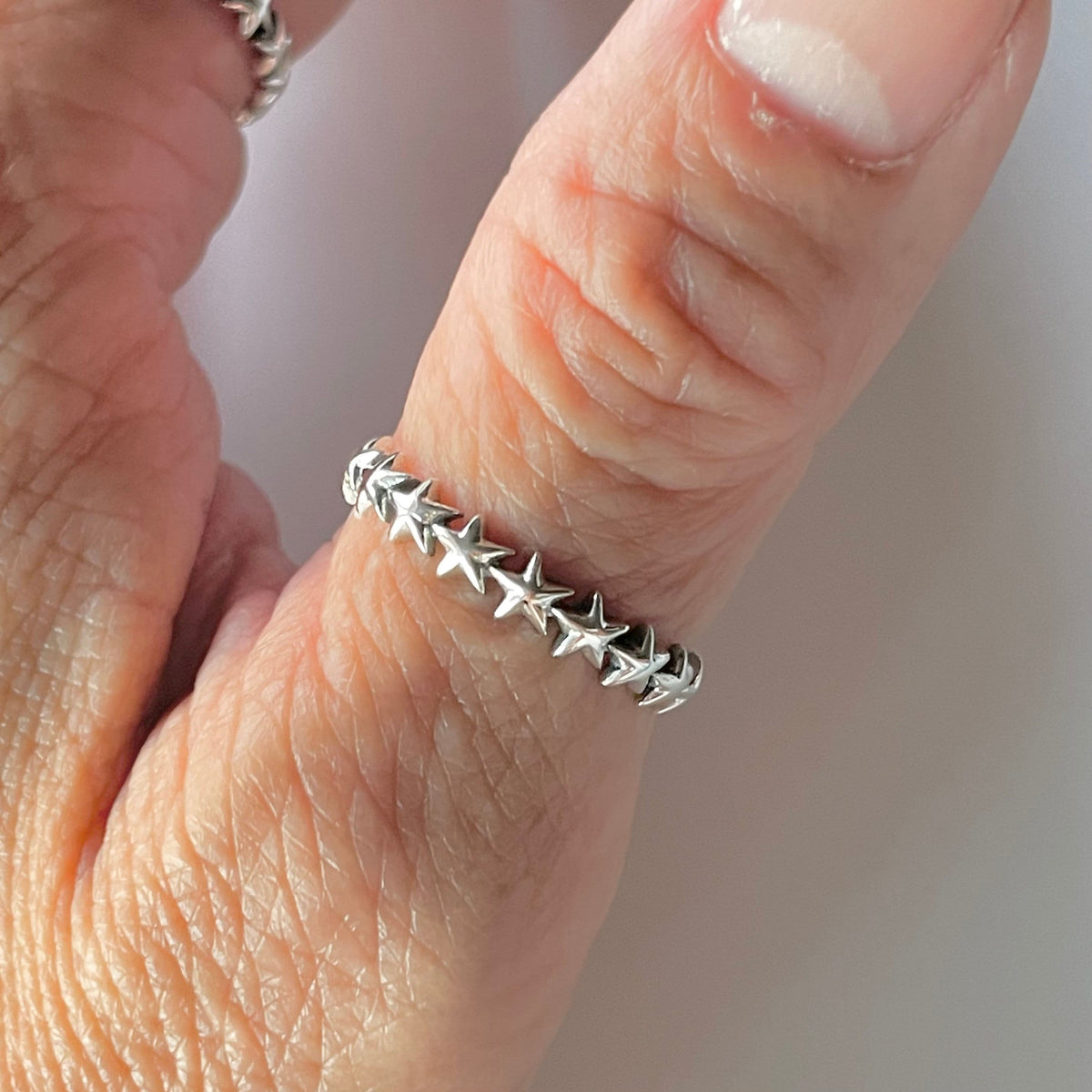 Sterling Silver Eternity Stars Band Ring: Celestial Boho Jewelry