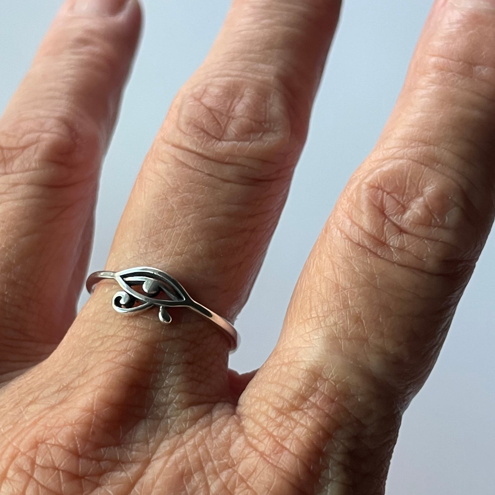 Dainty Sterling Silver Eye of Horus Ring: Egyptian Protection Jewelry