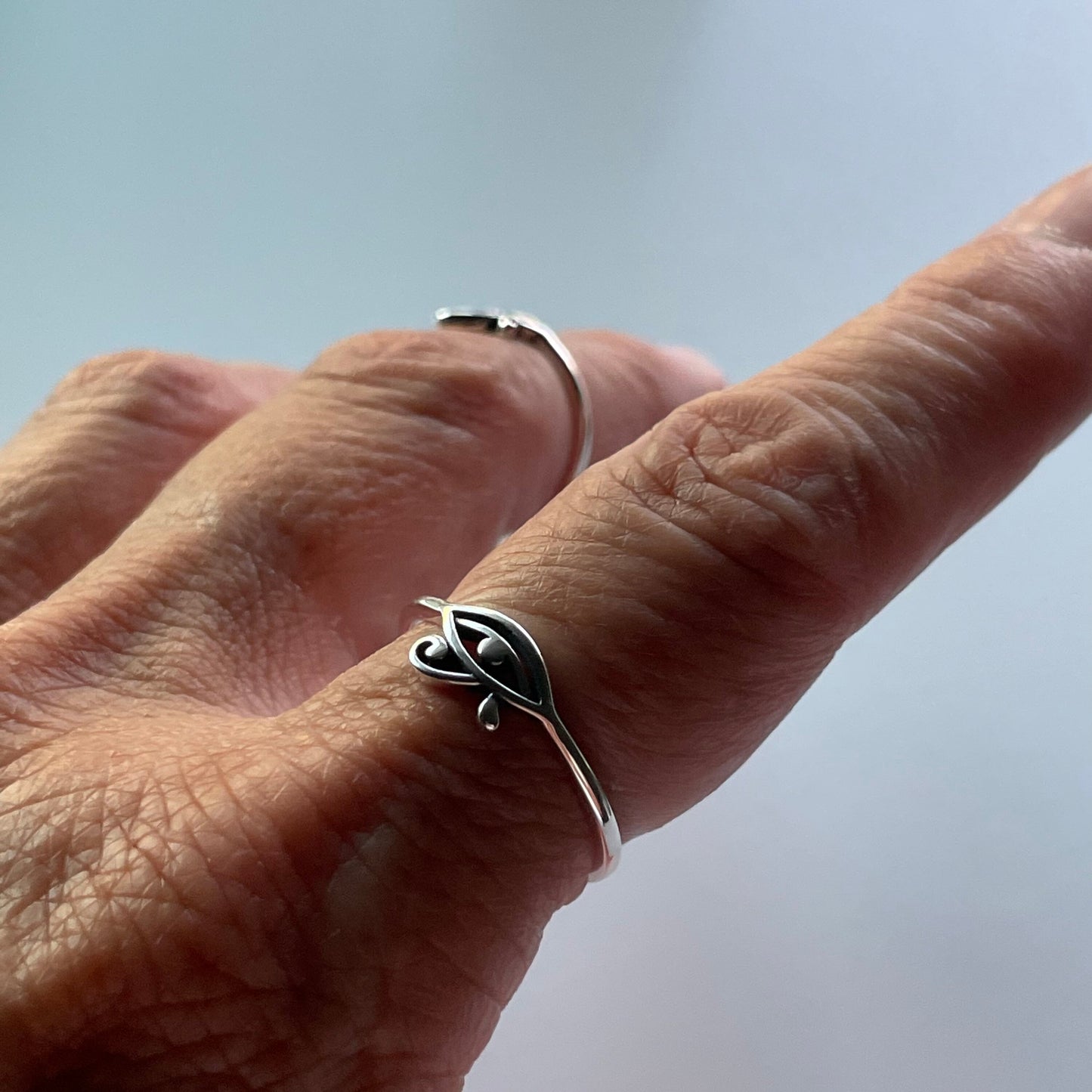 Dainty Sterling Silver Eye of Horus Ring: Egyptian Protection Jewelry